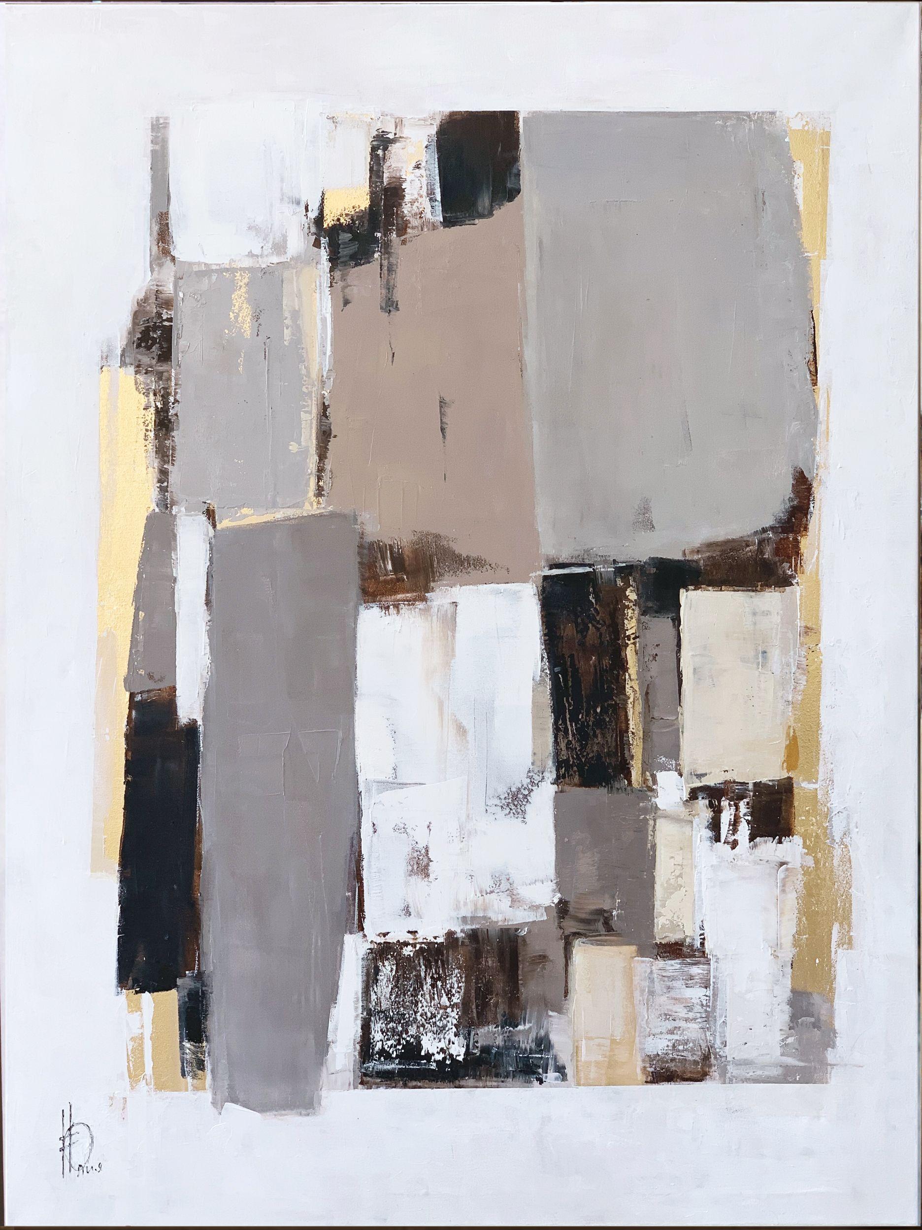 Julia Niiazbekova Abstract Painting – Goldene Flamme, Gemälde, Öl auf Leinwand