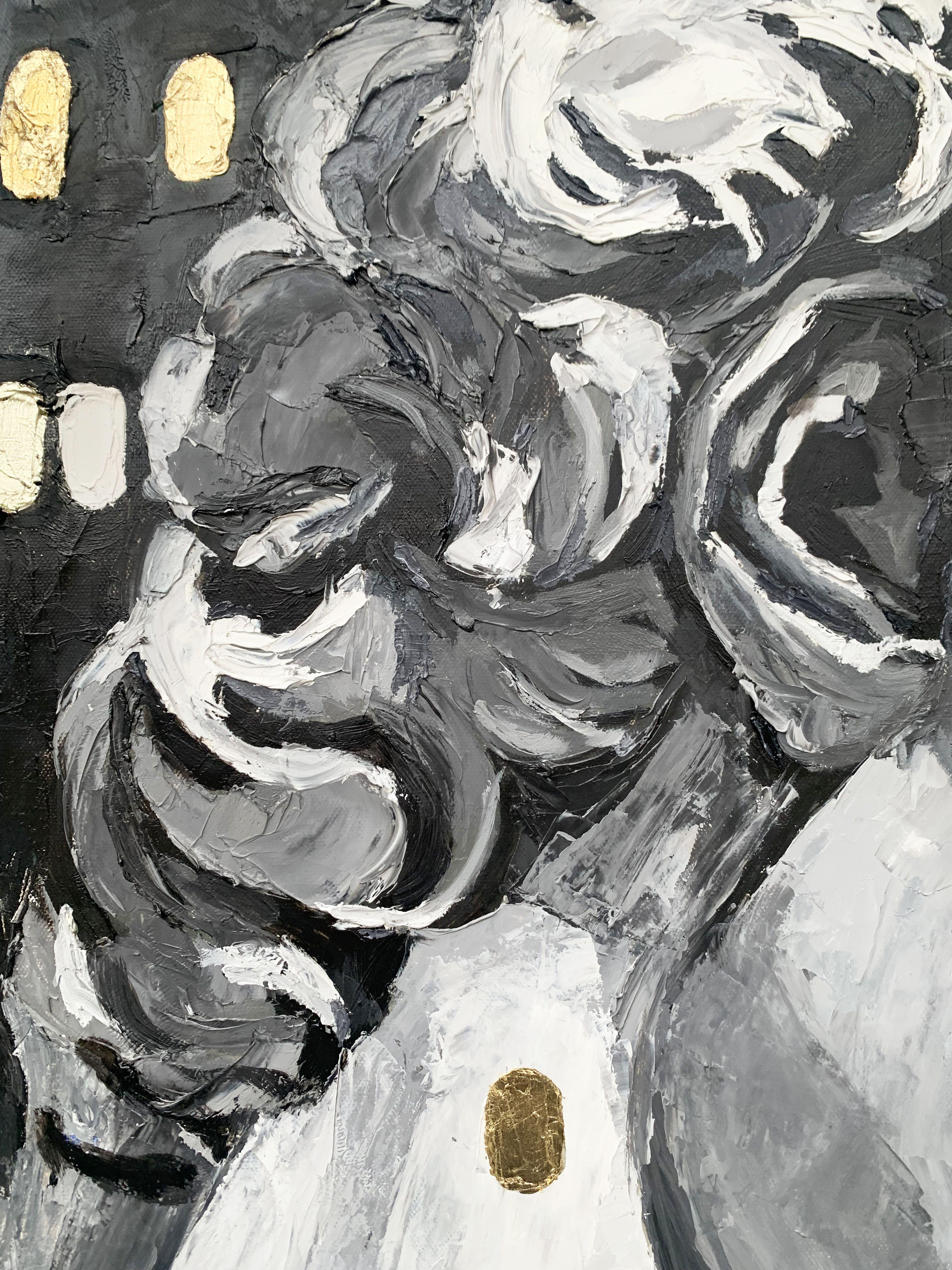 Doccia d'oro, Pittura, Olio su tela - Painting Astratto di Julia Niiazbekova