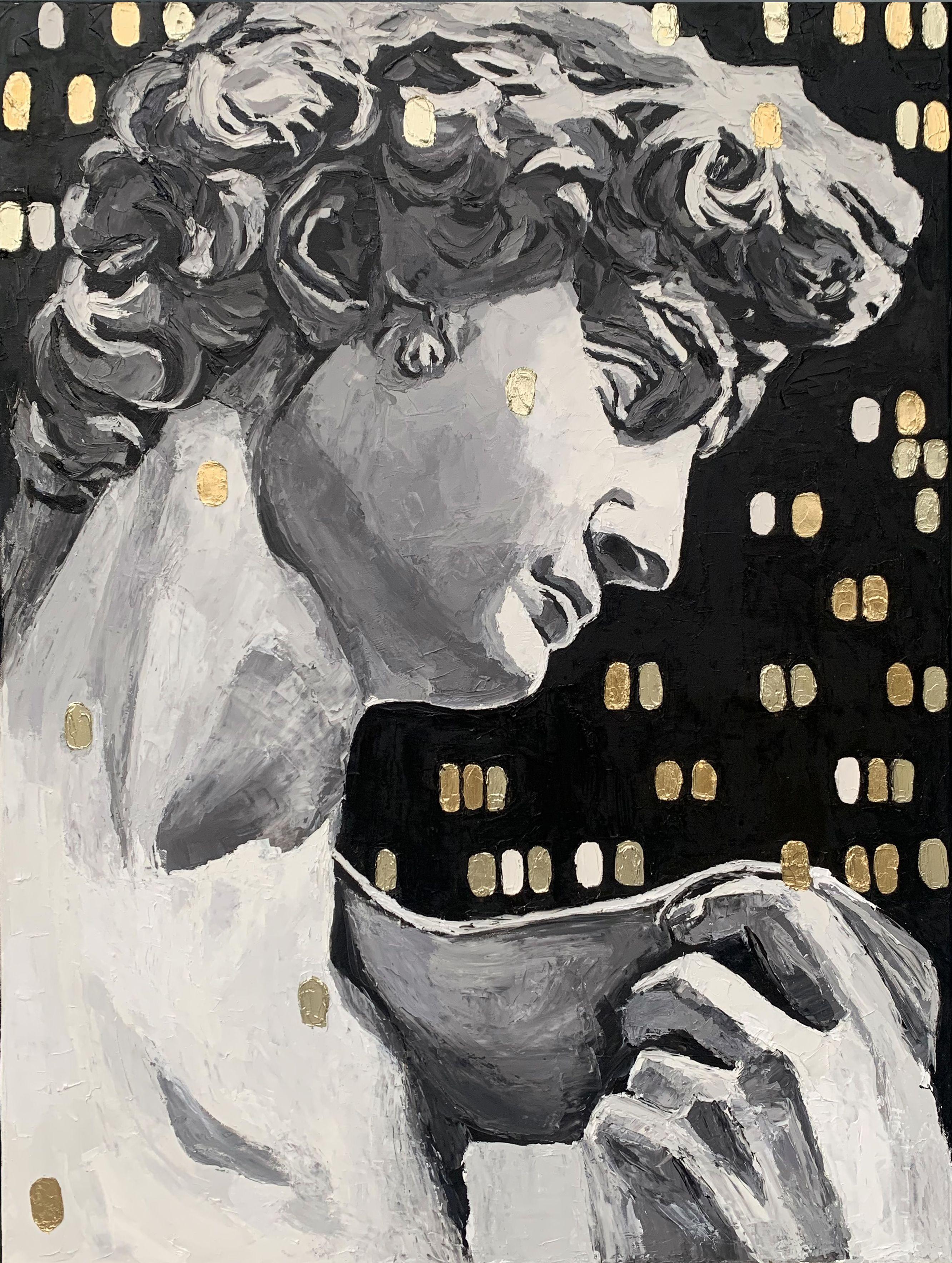 Abstract Painting di Julia Niiazbekova - Doccia d'oro, Pittura, Olio su tela