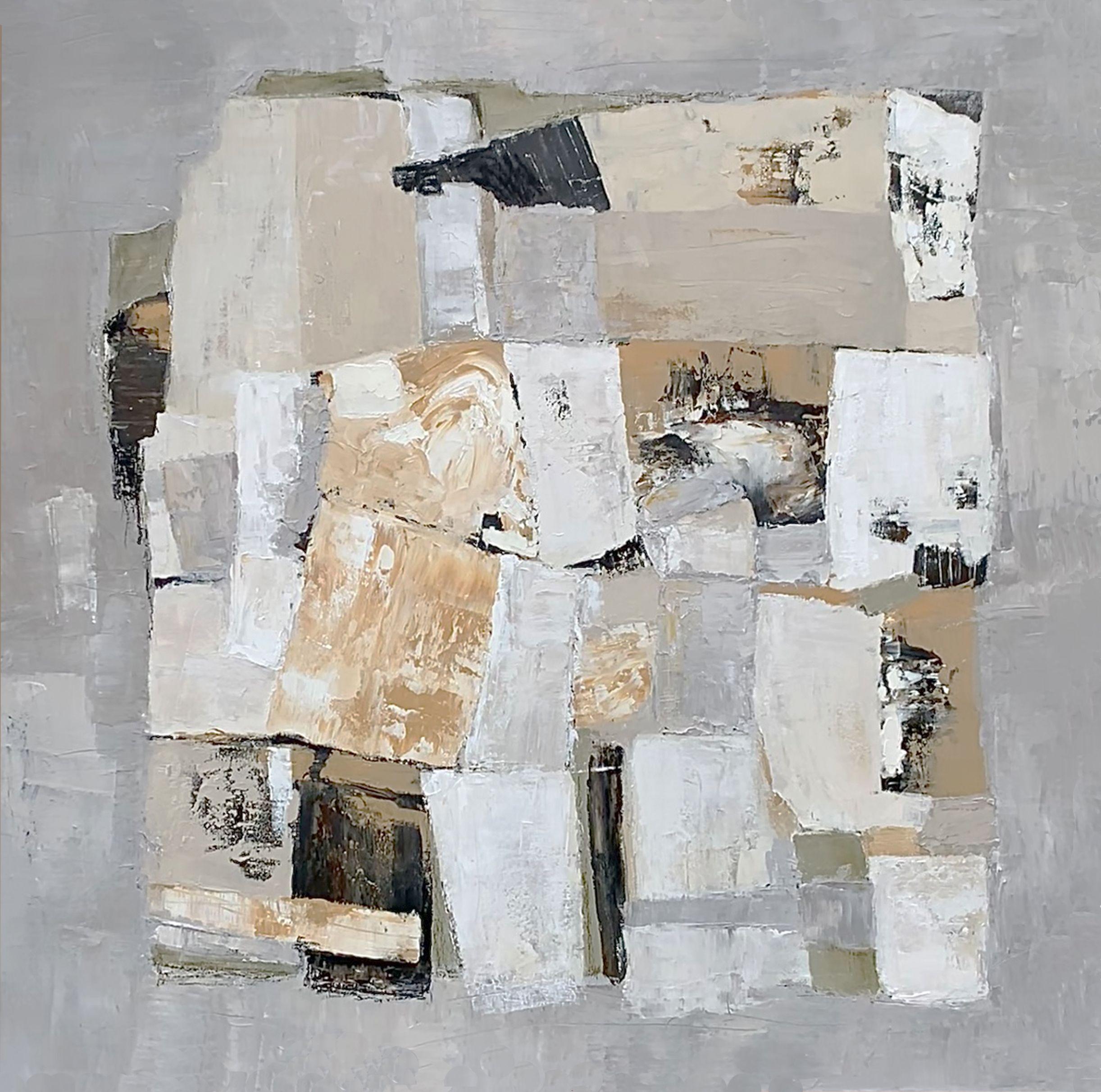 Julia Niiazbekova Abstract Painting – Grauer Maze, Gemälde, Öl auf Leinwand