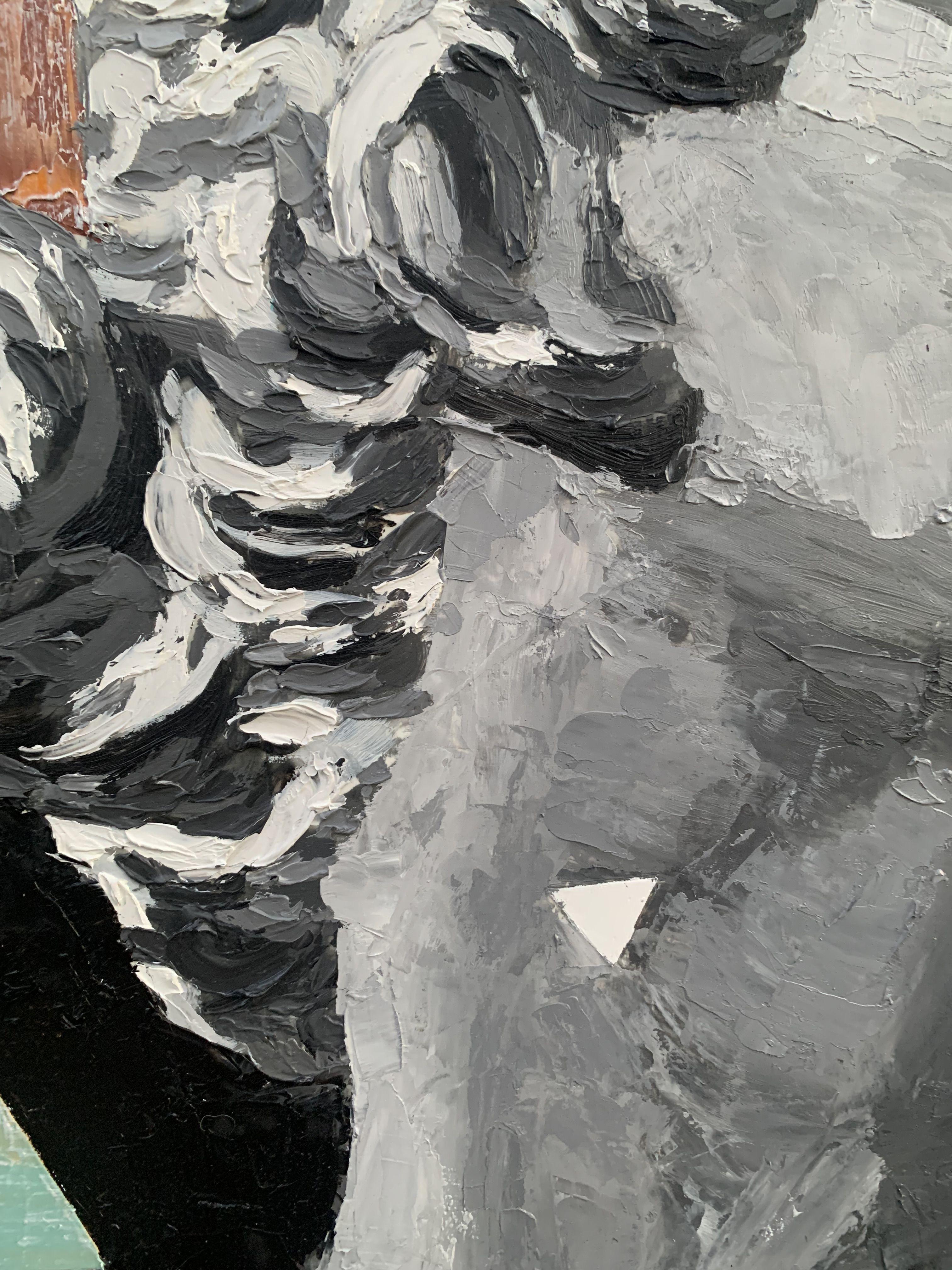 Venus De Milo, Painting, Oil on Wood Panel - Gray Abstract Painting by Julia Niiazbekova