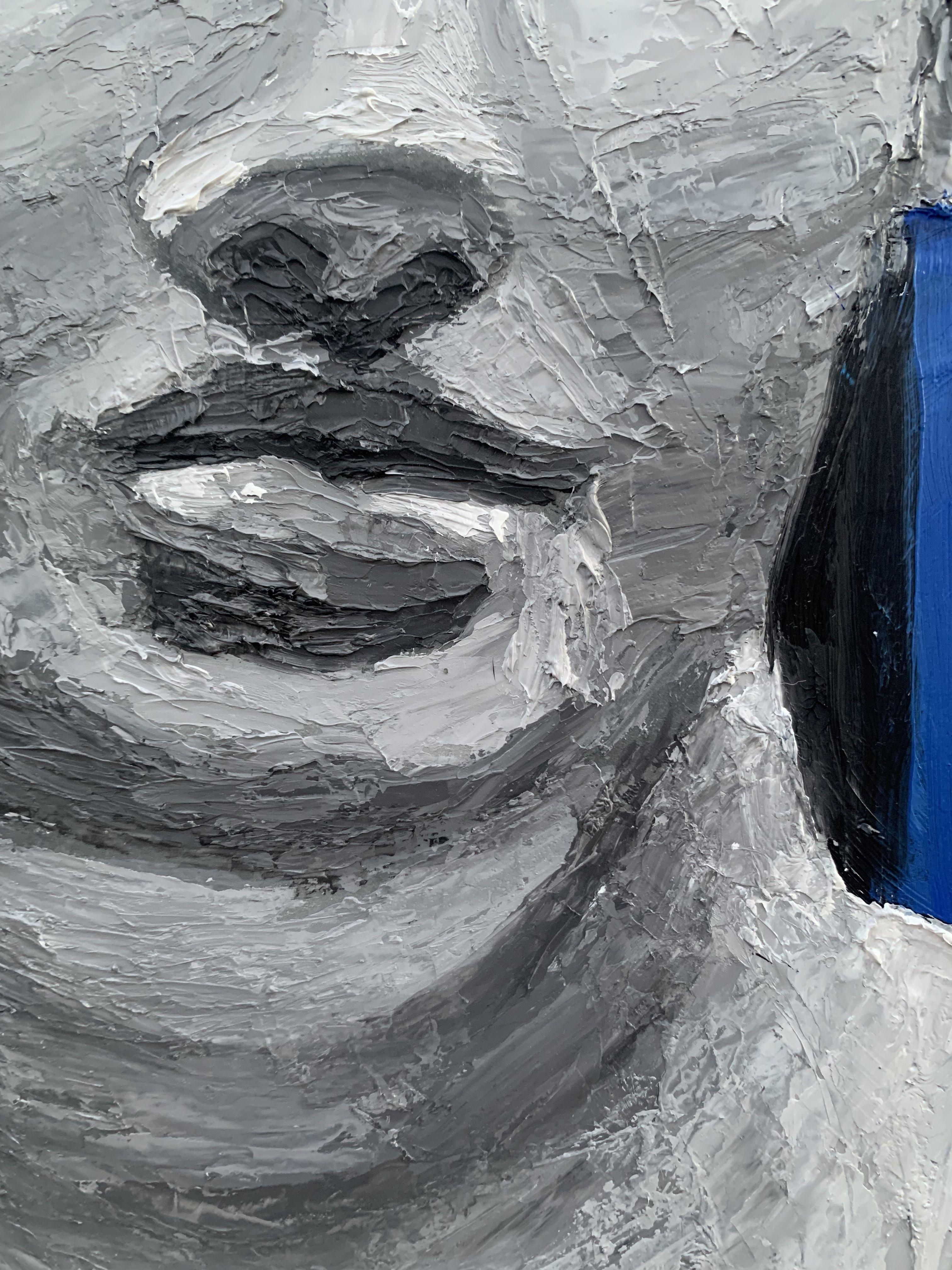 Venus in Blau, Gemälde, Öl auf Holzplatte (Grau), Abstract Painting, von Julia Niiazbekova