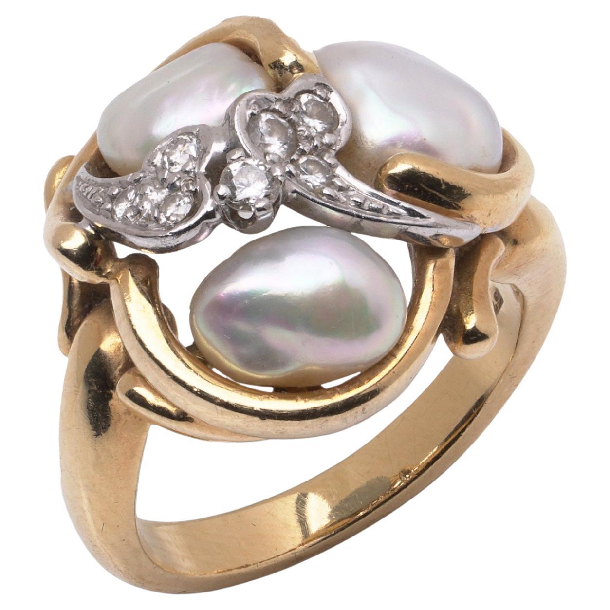 Julia Plana 18KT Gold Südsee Perle 
Diamant Ring im Angebot