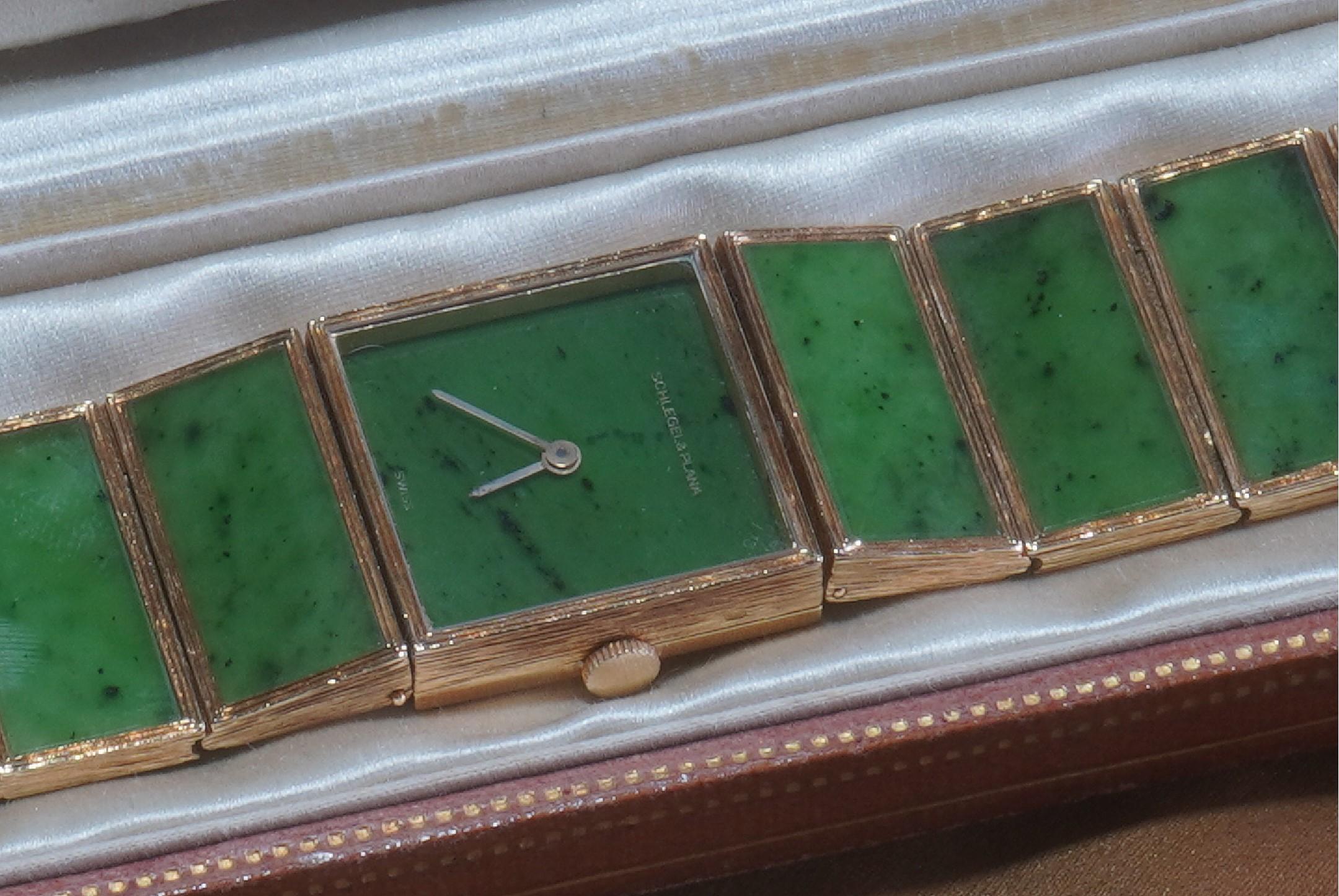 Julia Plana Jadeite Watch 18K Solid Gold Schlegel Swiss Green Jade Vintage 2