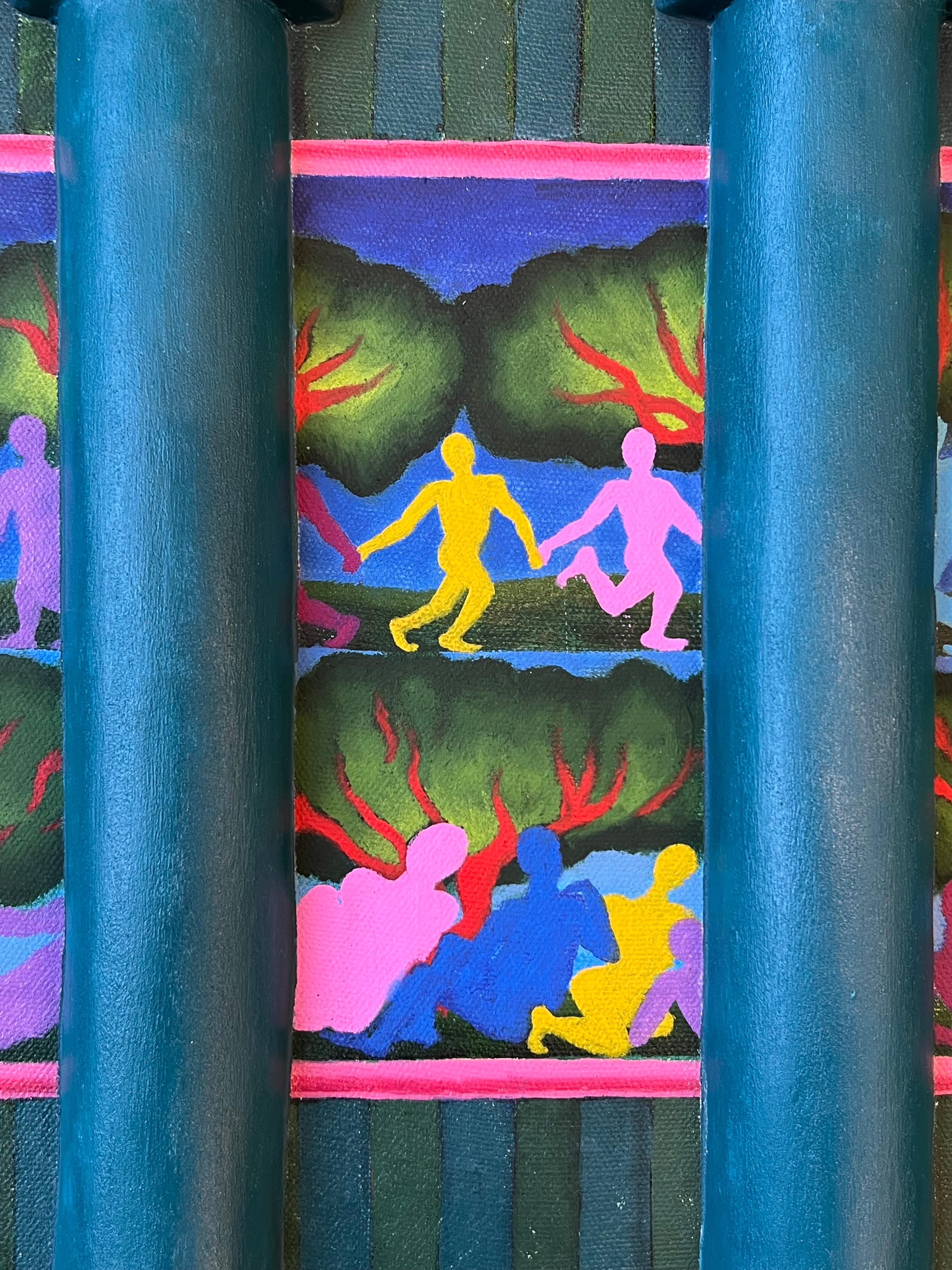 A Glimpse into the Dining Room, architecture, columns, interiors, exteriors - Painting by Julia Policastro
