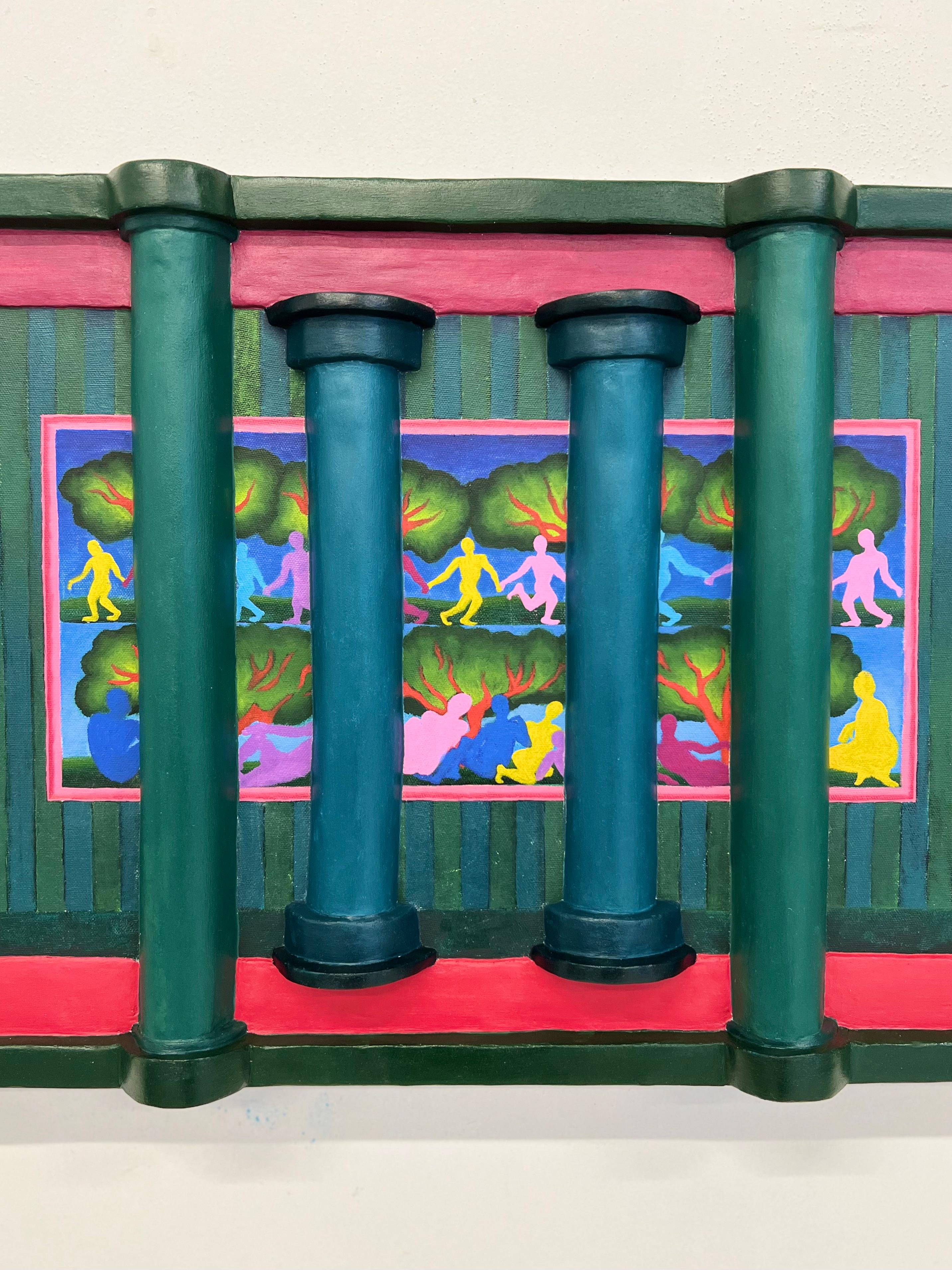 A Glimpse into the Dining Room, architecture, columns, interiors, exteriors - Black Landscape Painting by Julia Policastro