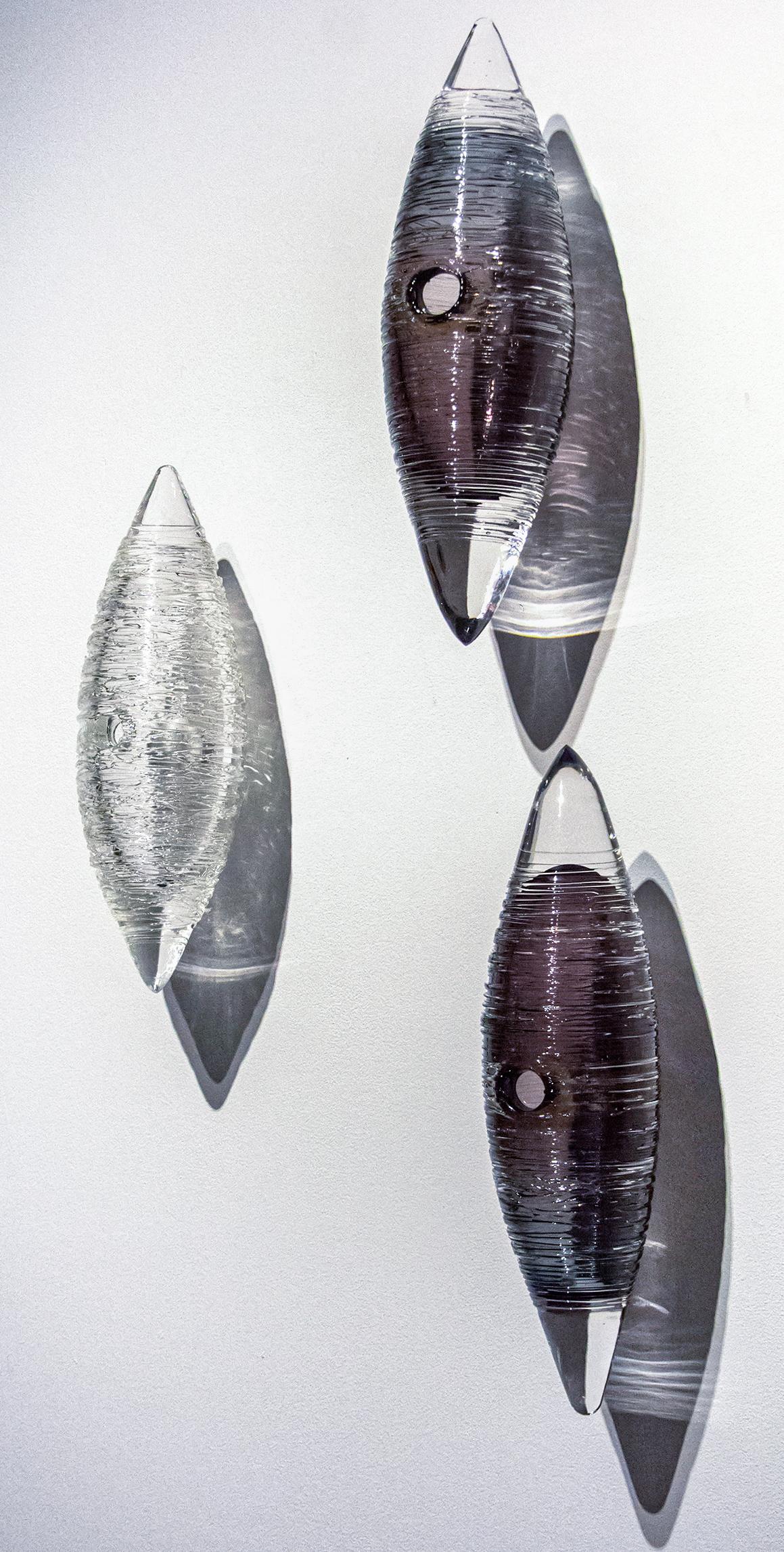 Cocoon Series Smoky Grey and White - textured, translucent, glass wall sculpture For Sale 1