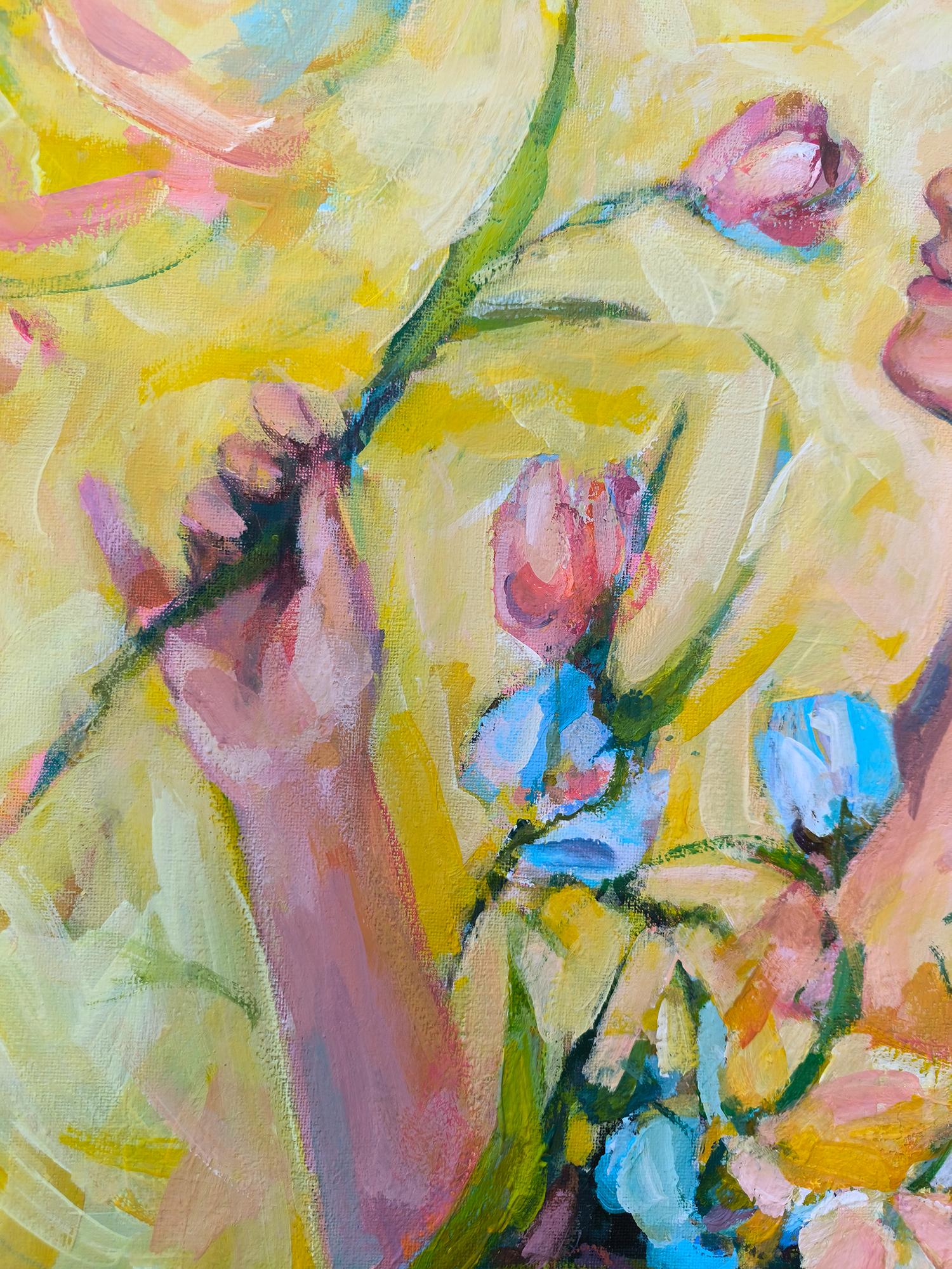 Gemälde einer Frau mit Blumen (Moderne), Painting, von Julia Ruf