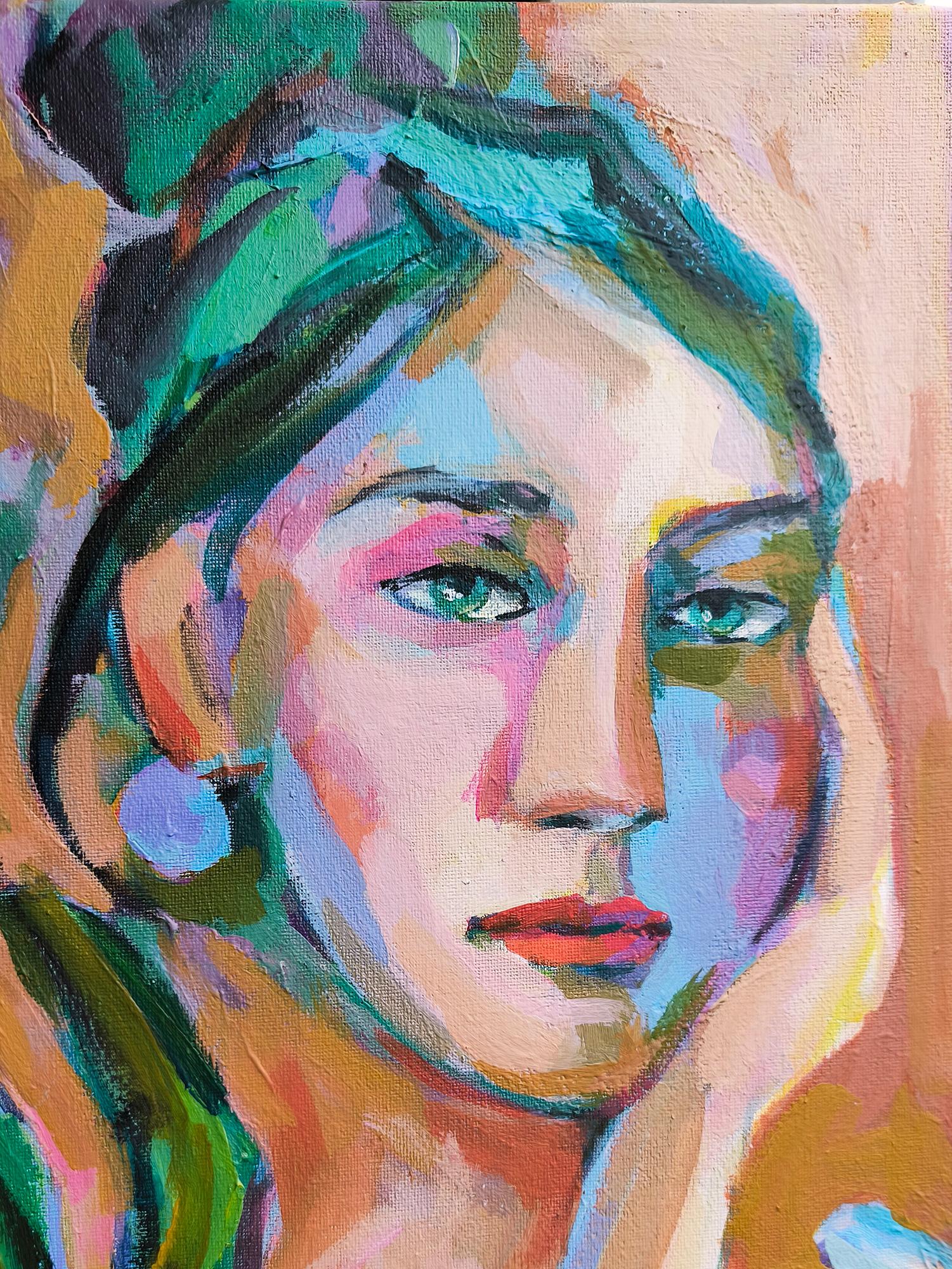 Das Gemälde verkörpert eine tiefe Verbindung zwischen Mensch und Natur. Die Frau scheint die Iris zu verkörpern und betont, dass der Mensch ein Teil der Natur ist und sich die Schönheit der natürlichen Welt in uns widerspiegelt.
In ihrer Hand wird