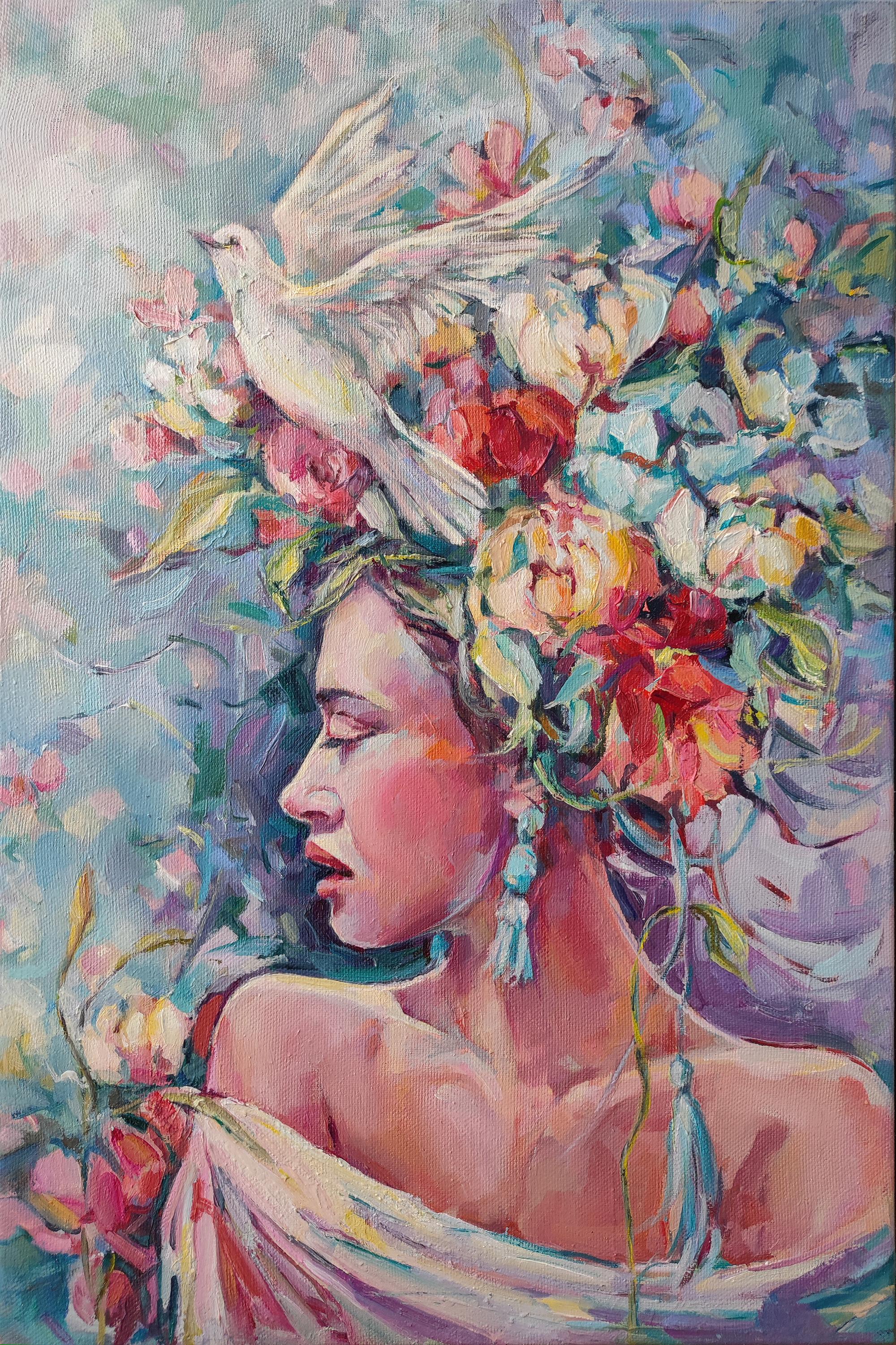 Julia Ruf Portrait Painting – Ihre Liebe ist besser als jeder Himmel