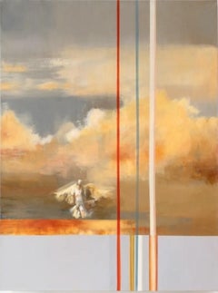 Pittura ad olio astratta celeste, "Glimmer". Alondra"