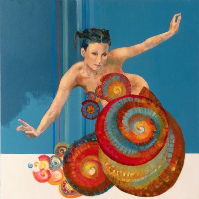 Julia San Roman Figurative Painting - Surrealist Figurative Oil Painting, "Polymita Blue"