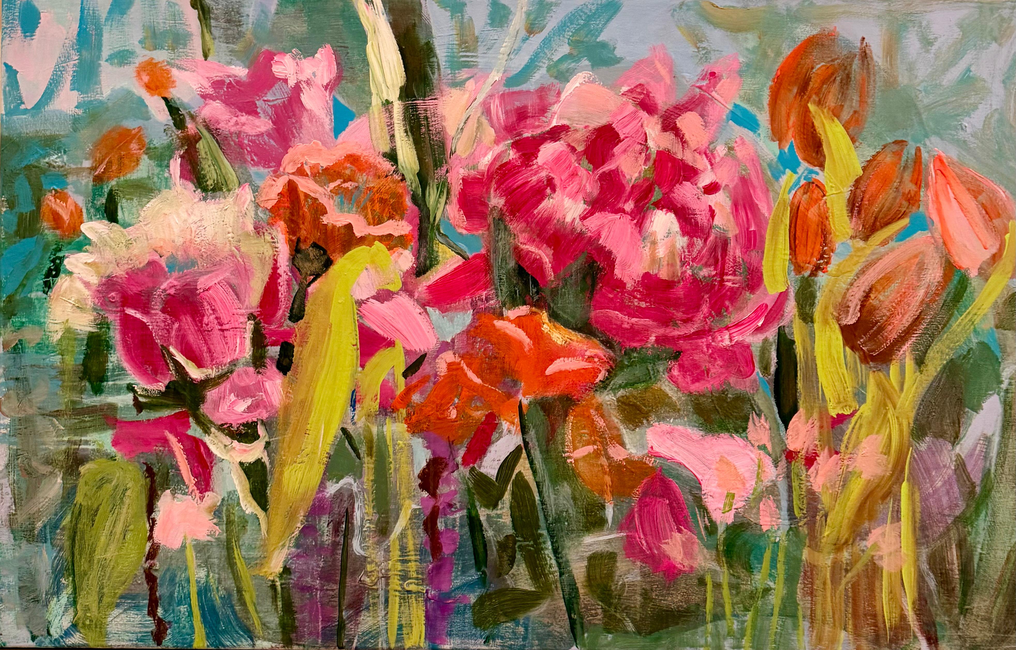 Fiori - Dipinto floreale contemporaneo e colorato su tela