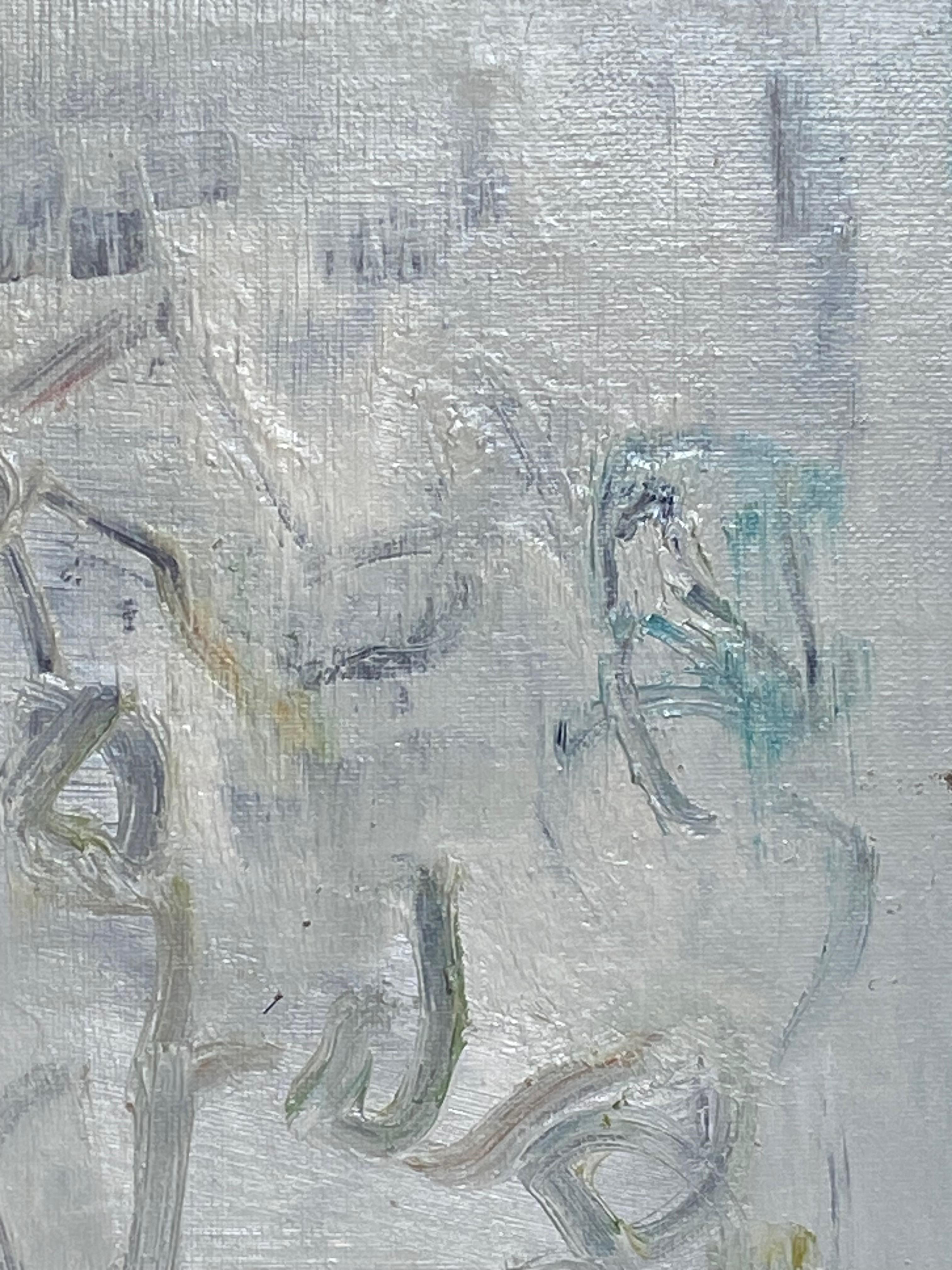 Shower of Whispers - Gray Figurative Painting by Julia Schwartz