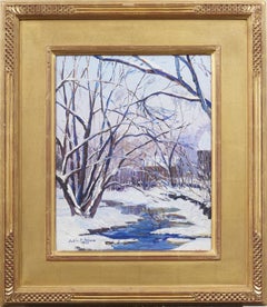 Antique American Impressionist Landscape Signed Giltwood Framed Oil Painting