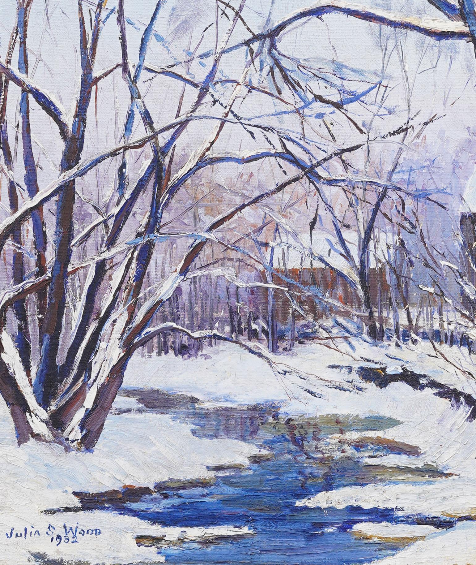 Peinture à l'huile impressionniste américaine ancienne, signée Giltwood, encadrée en vente 1