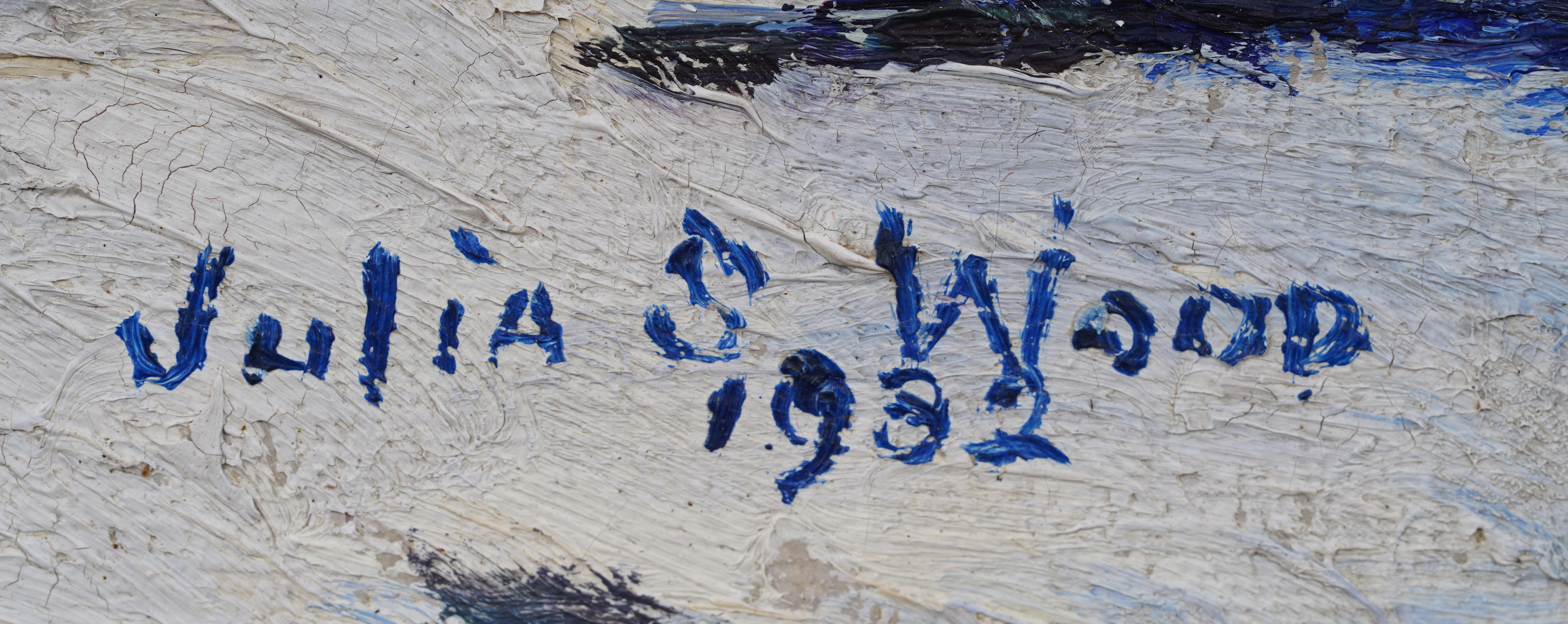 Peinture à l'huile impressionniste américaine ancienne, signée Giltwood, encadrée en vente 2