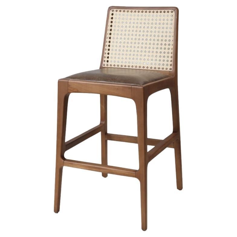 "Julia" Stool in Solid Wood and Customized Handwoven For Sale