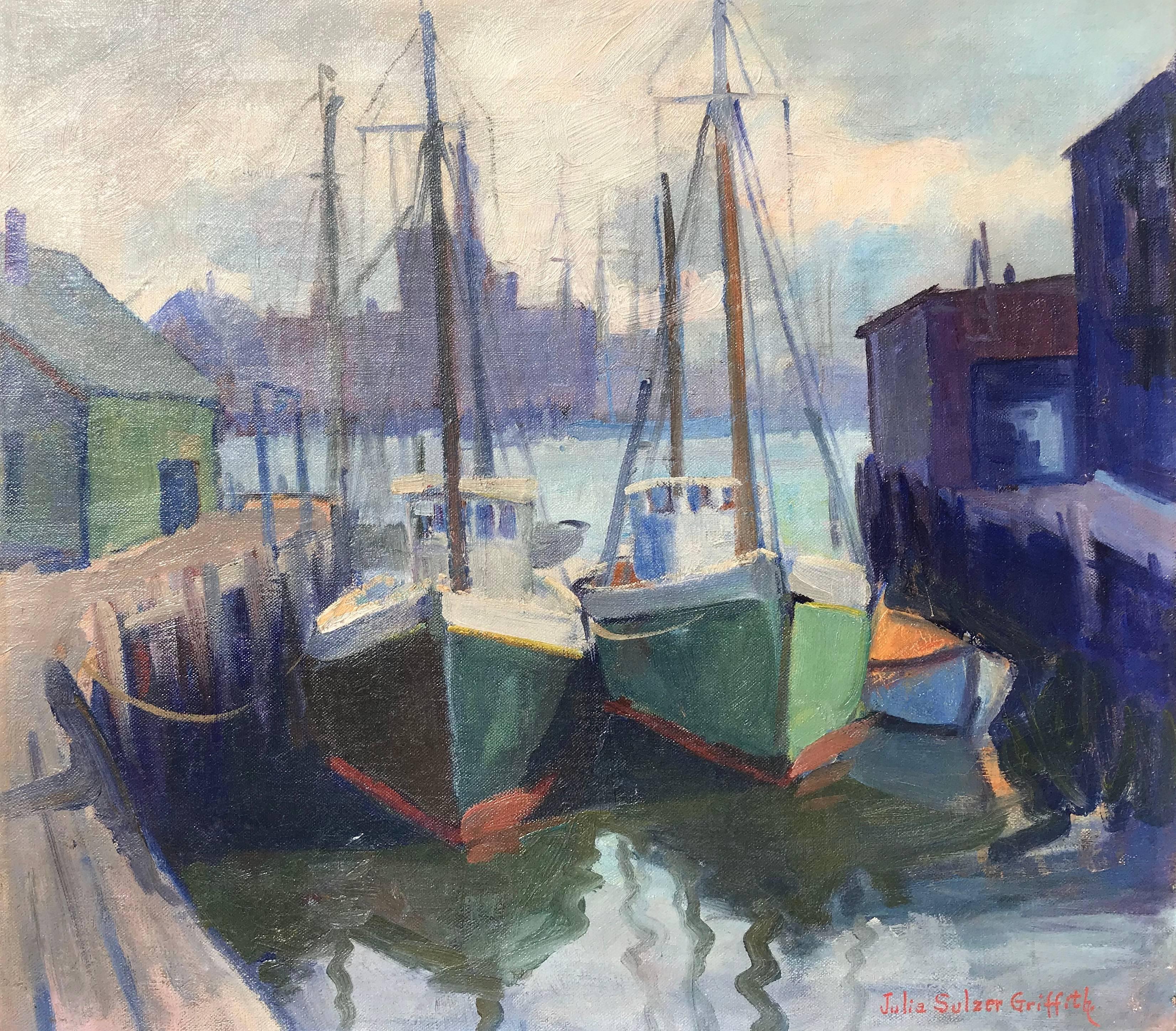 Julia Sulzer Griffith Landscape Painting - “Gloucester Docks”