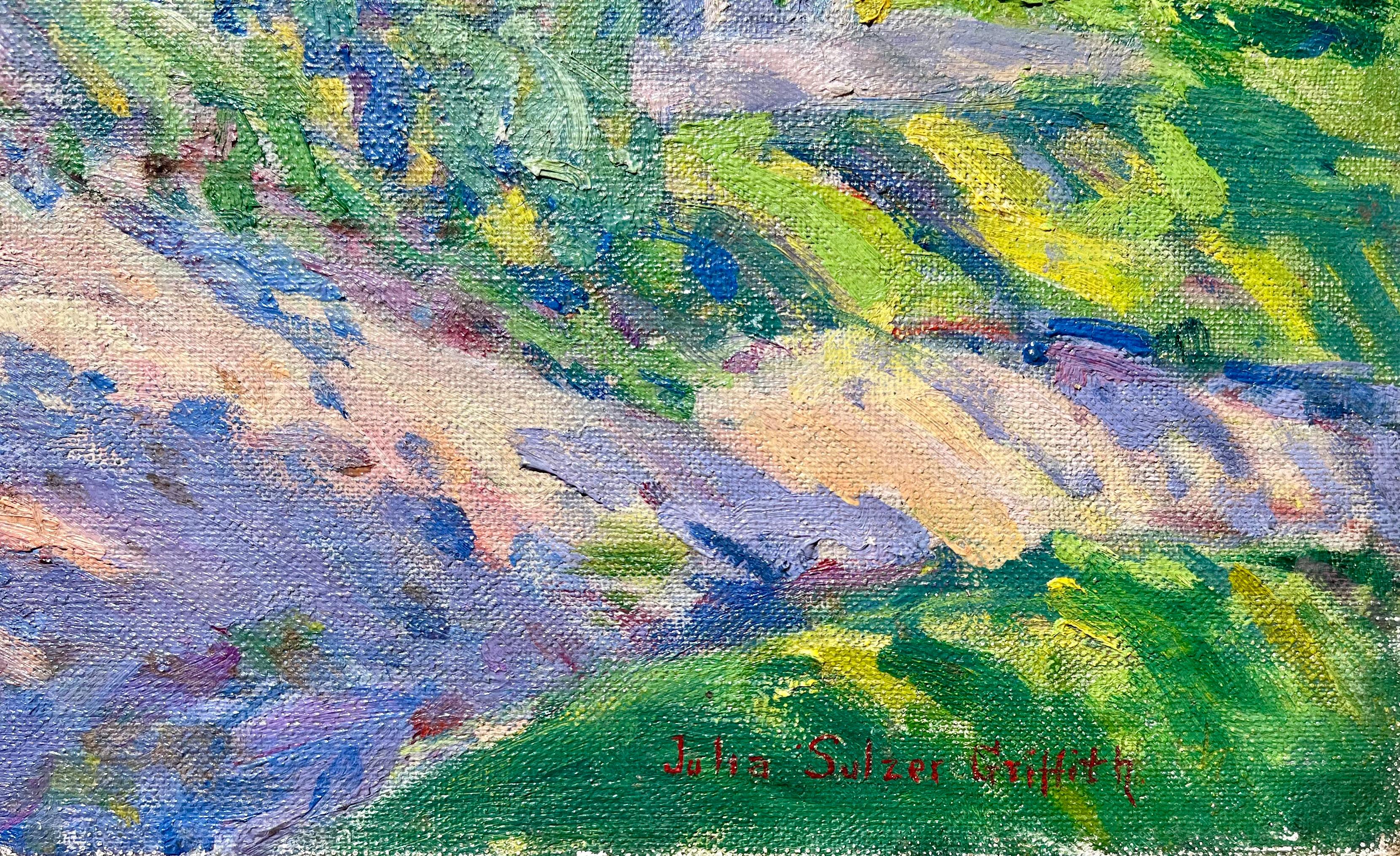 Este paisaje impresionista americano de Julia Sulzer Griffith, de vivos colores, es una deliciosa celebración de la renovación y la vitalidad. El magistral uso que Griffith hace de la luz y el color infunde vitalidad a la escena, en la que