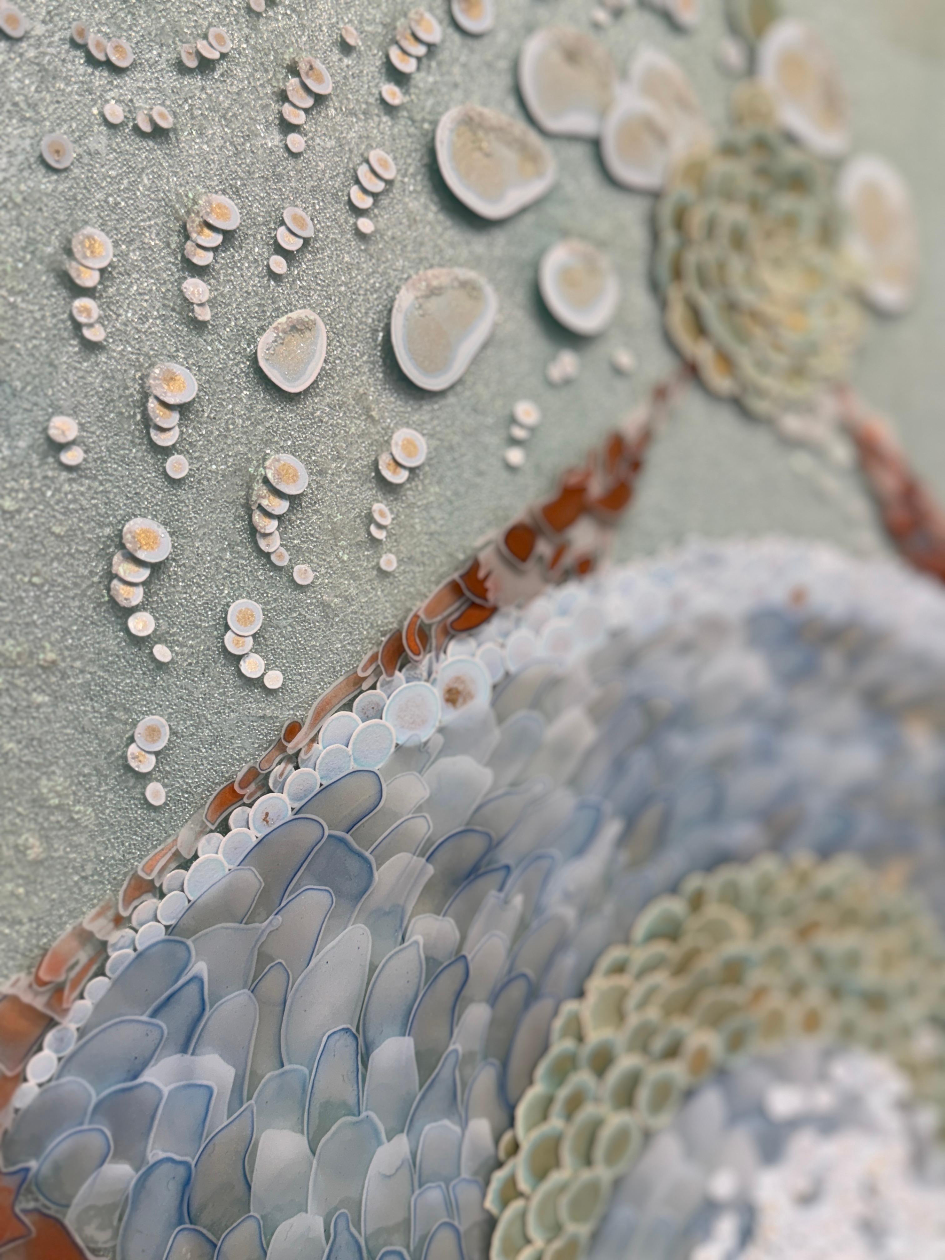 Acrylmalerei, abstrakte Mischtechnik, himmlisch, 3d, grün, rosa, 2025 im Angebot 6