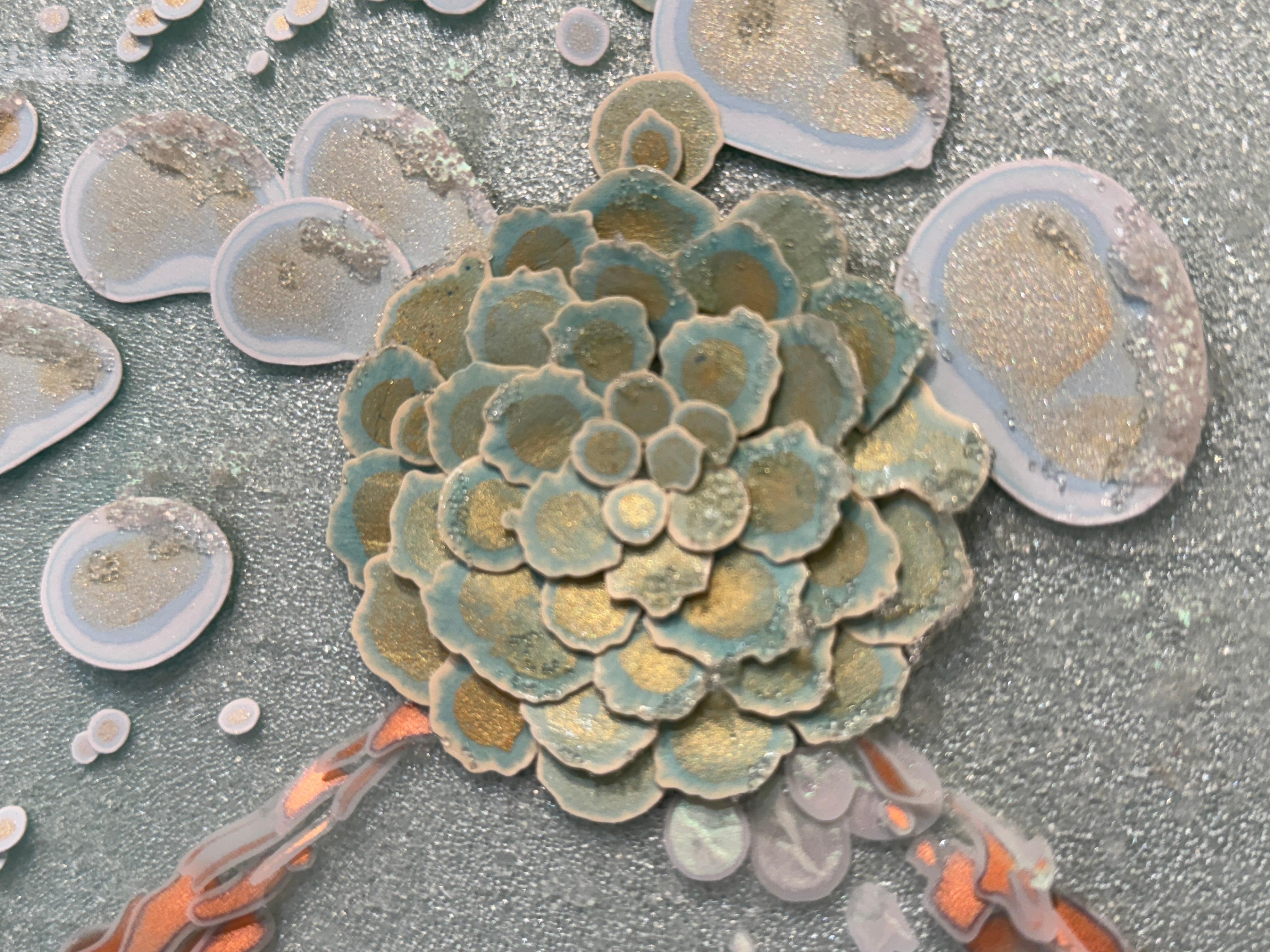 Acrylmalerei, abstrakte Mischtechnik, himmlisch, 3d, grün, rosa, 2025 im Angebot 10