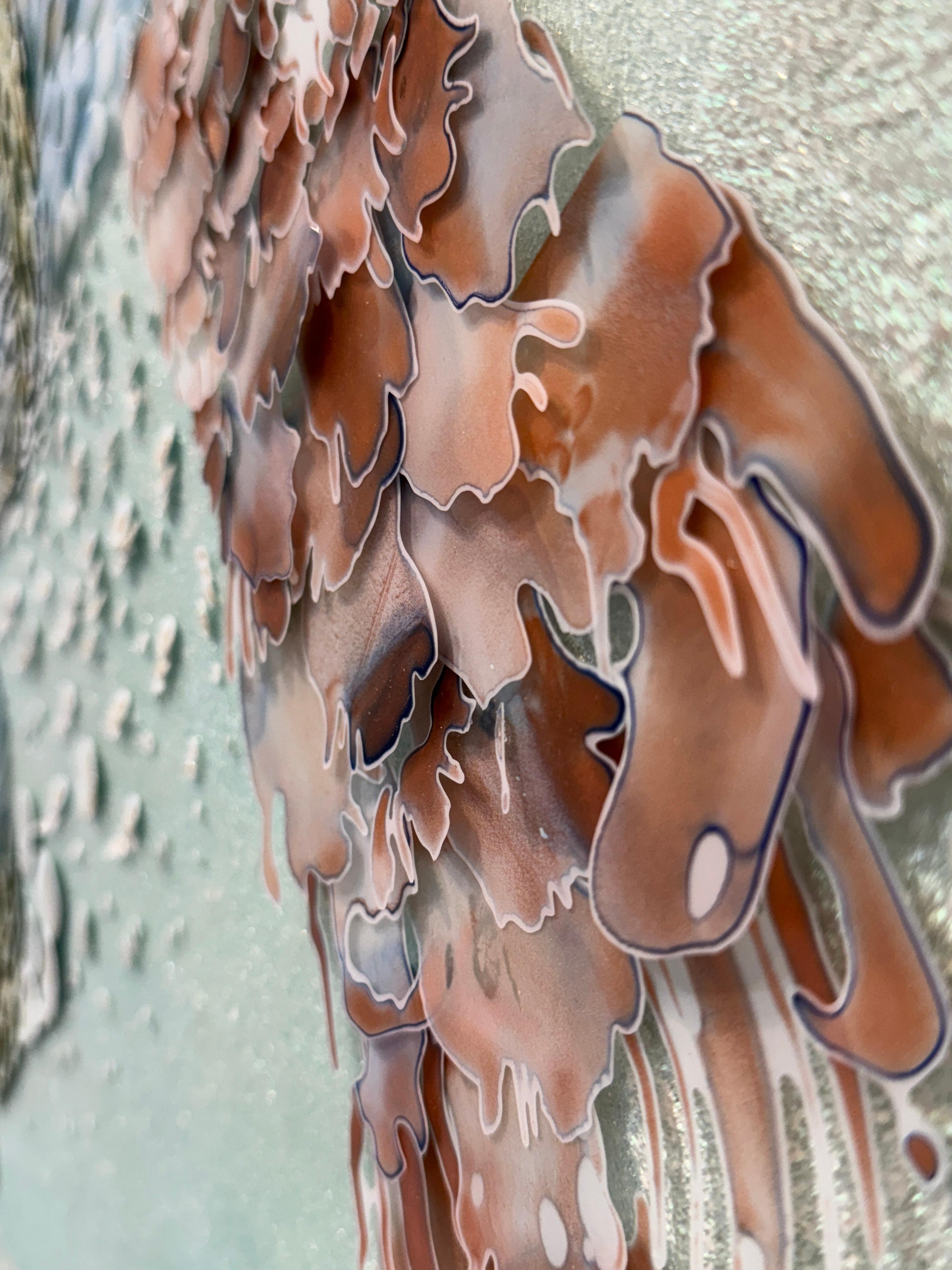 Acrylmalerei, abstrakte Mischtechnik, himmlisch, 3d, grün, rosa, 2025 im Angebot 11