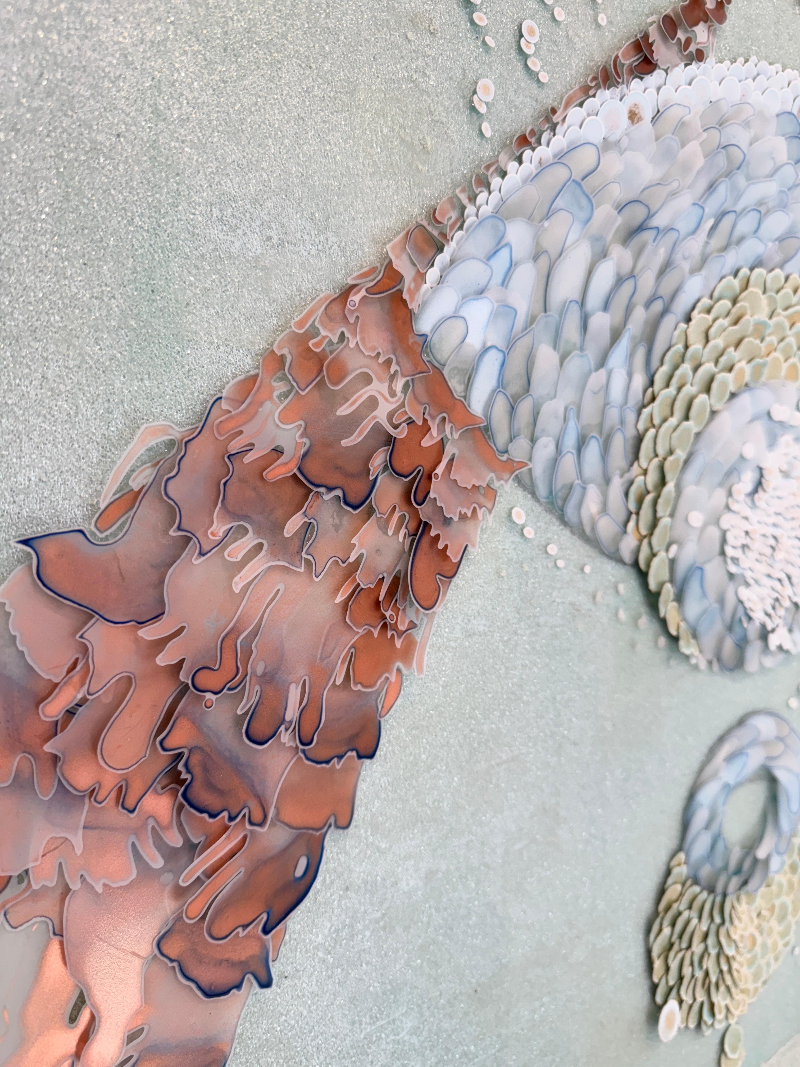 Acrylmalerei, abstrakte Mischtechnik, himmlisch, 3d, grün, rosa, 2025 – Painting von Julia Westerbeke