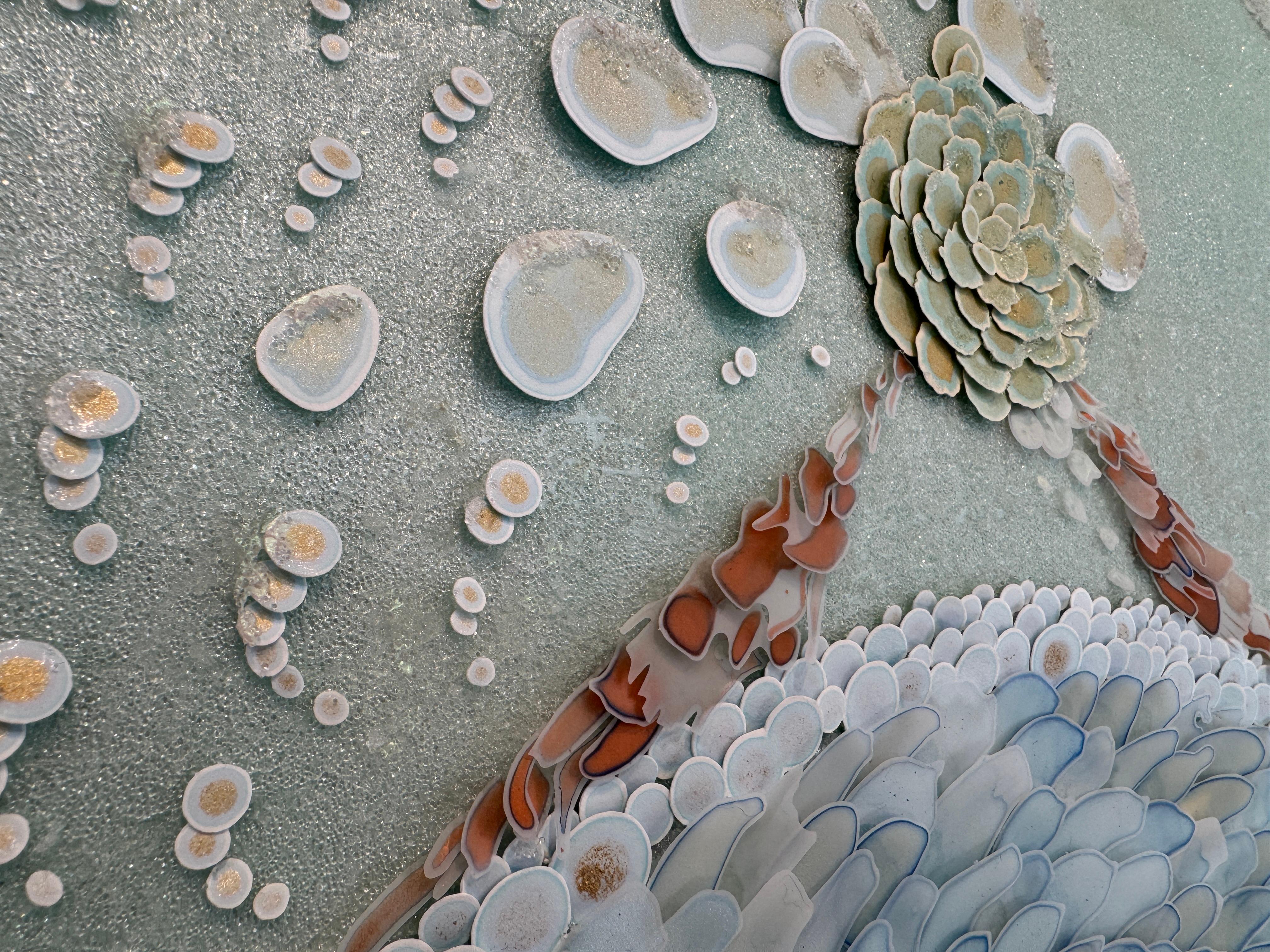 Acrylmalerei, abstrakte Mischtechnik, himmlisch, 3d, grün, rosa, 2025 im Angebot 1