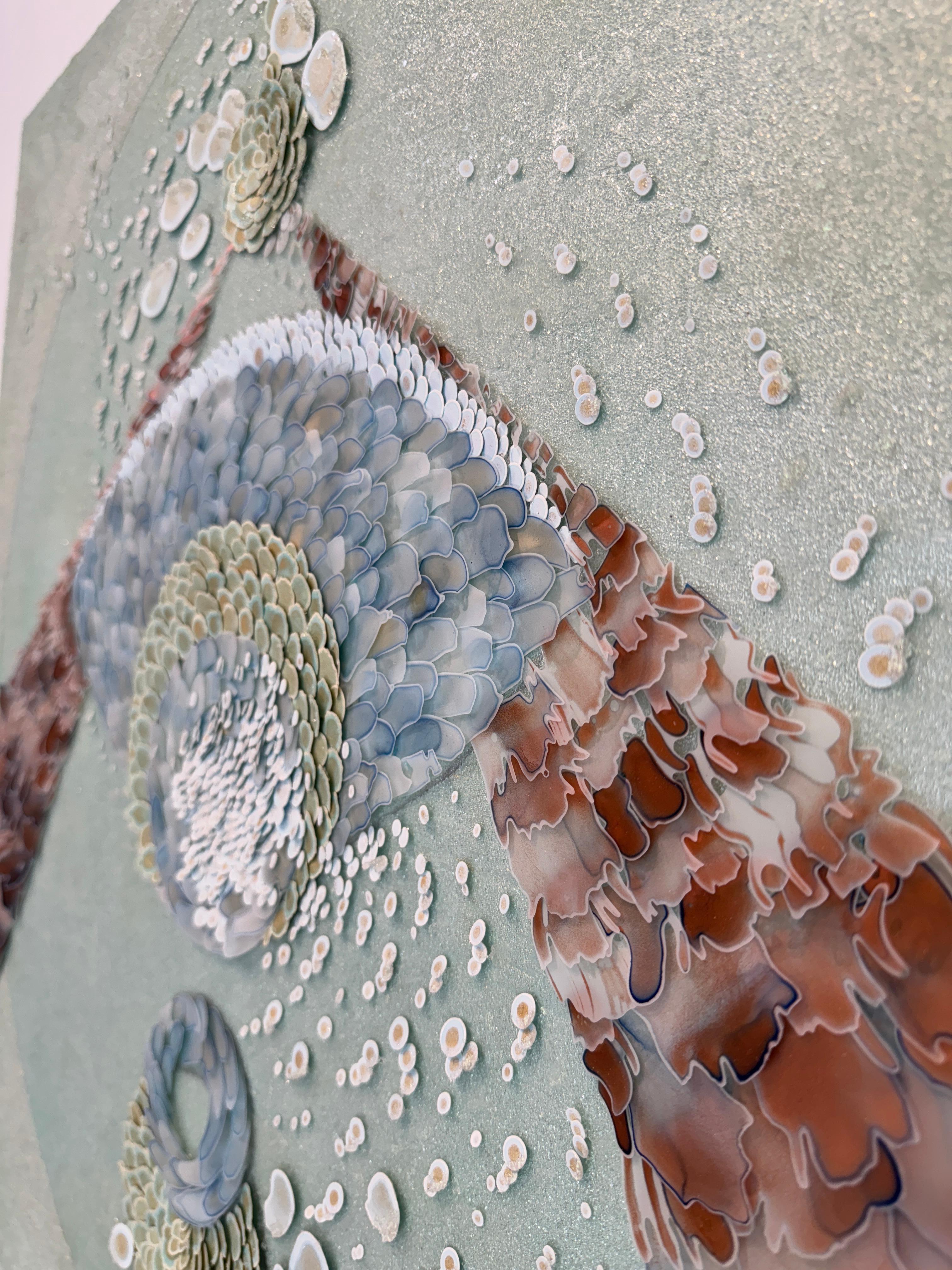 Acrylmalerei, abstrakte Mischtechnik, himmlisch, 3d, grün, rosa, 2025 im Angebot 3