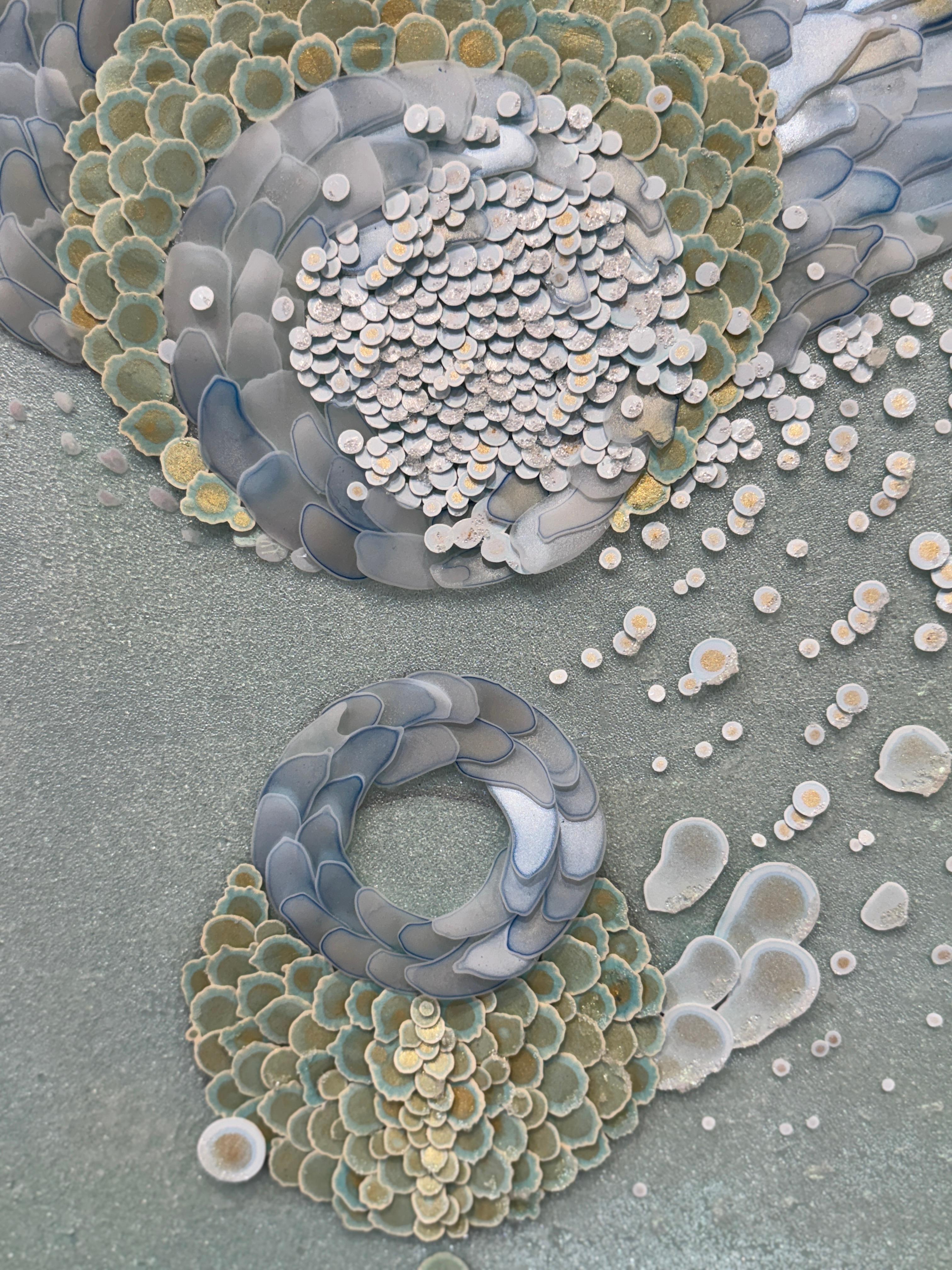 Acrylmalerei, abstrakte Mischtechnik, himmlisch, 3d, grün, rosa, 2025 im Angebot 5