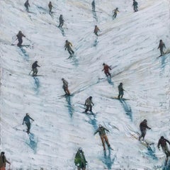 Afternoon Run - Crowds City oil Painting Street Views Skiing People Figures 