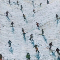 Nachnoon Run - Crowds City, Ölgemälde, Straßenansichten, Skifahren, Menschenfiguren