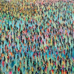 All the Colours - Figurative Crowd Scene: Figurative Oil Painting on Canvas