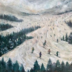 Alpine Mist - Skiing Scene: Oil Paint on Canvas