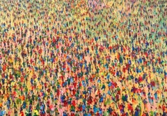 Big World - contemporary landscape colourful crowd people oil canvas