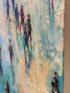 Fresh Day - contemporary vertical people colourful landscape oil painting