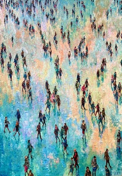 Fresh Day - contemporary vertical people colourful landscape oil painting