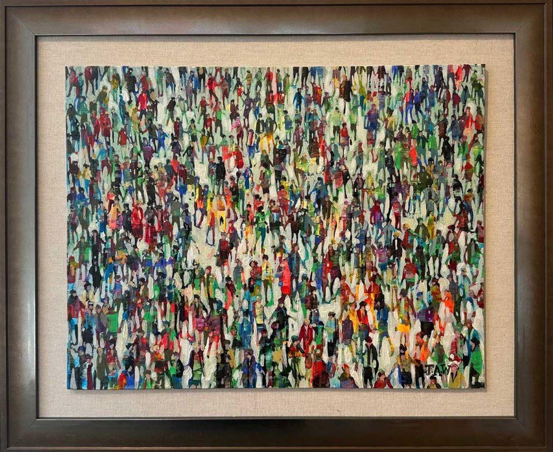 Cittadini a colori - Folla di città Pittura a olio Strada Paesaggi urbani Persone Figure - Painting Contemporaneo di Julia Whitehead
