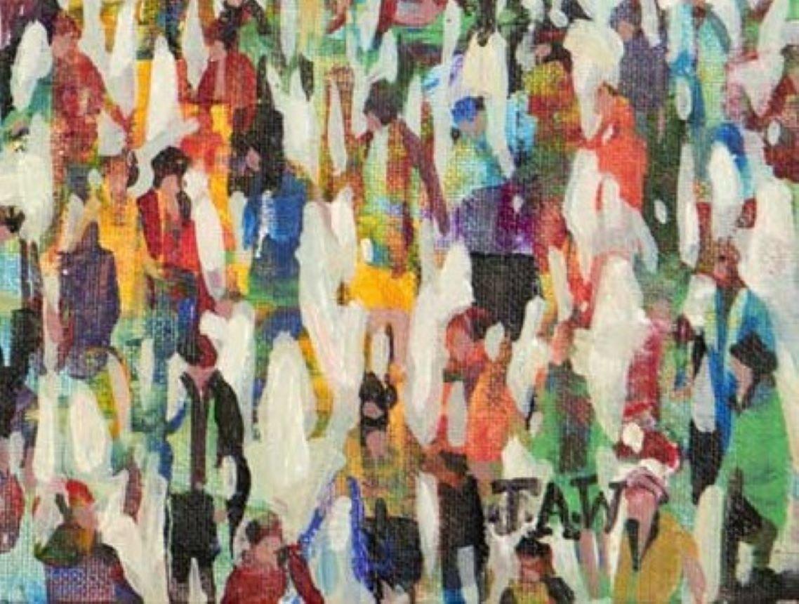 Citizens in Colour - Crowds City Oil Painting Street Cityscapes People Figures  For Sale 1