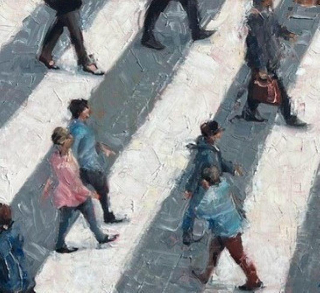 City Crossing - Crowds City Oil Painting Street Cityscapes People Figures  For Sale 1