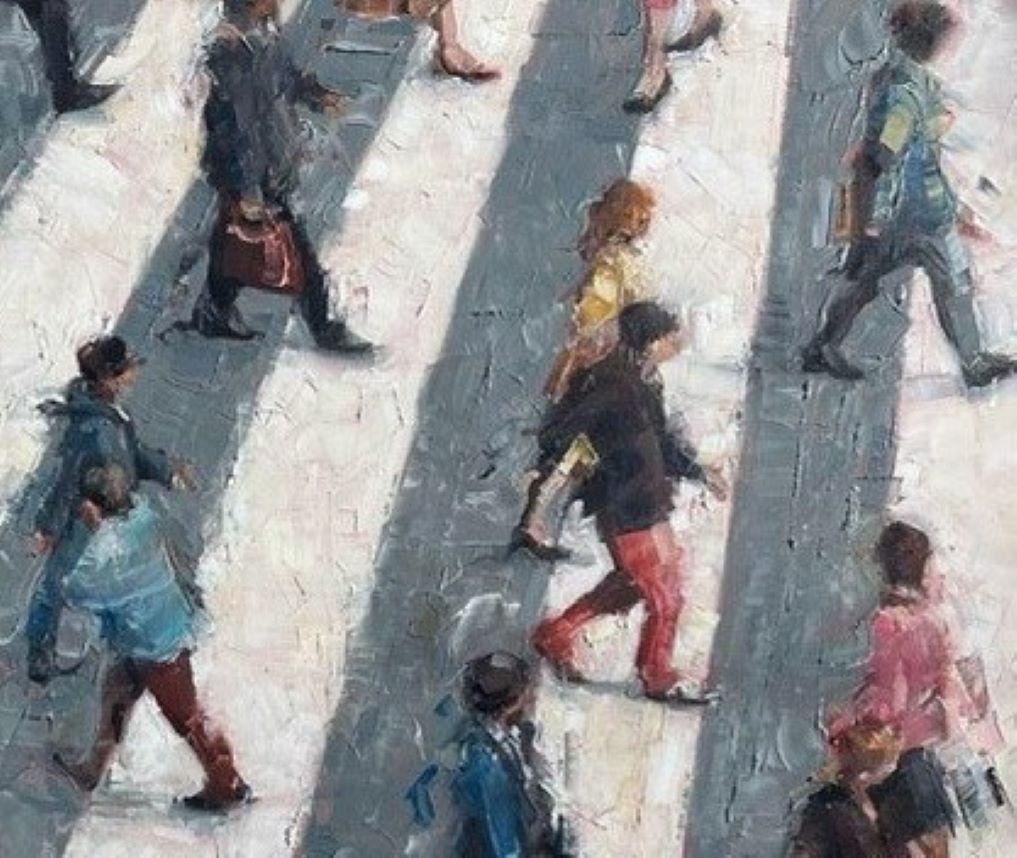 City Crossing - Crowds City Oil Painting Street Cityscapes People Figures  For Sale 2
