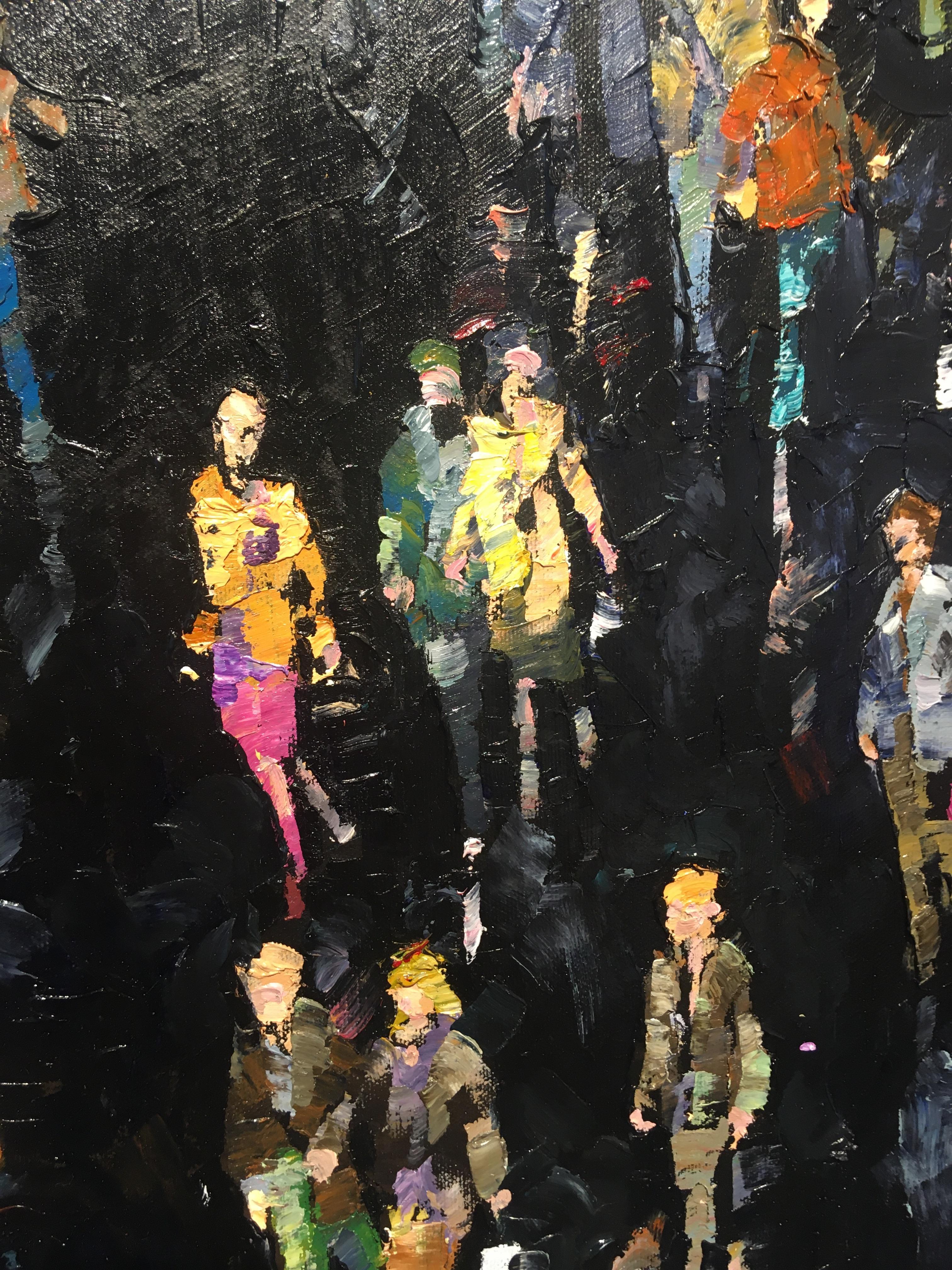 Dark Cluster - contemporary black figurative crowd oil painting framed 4