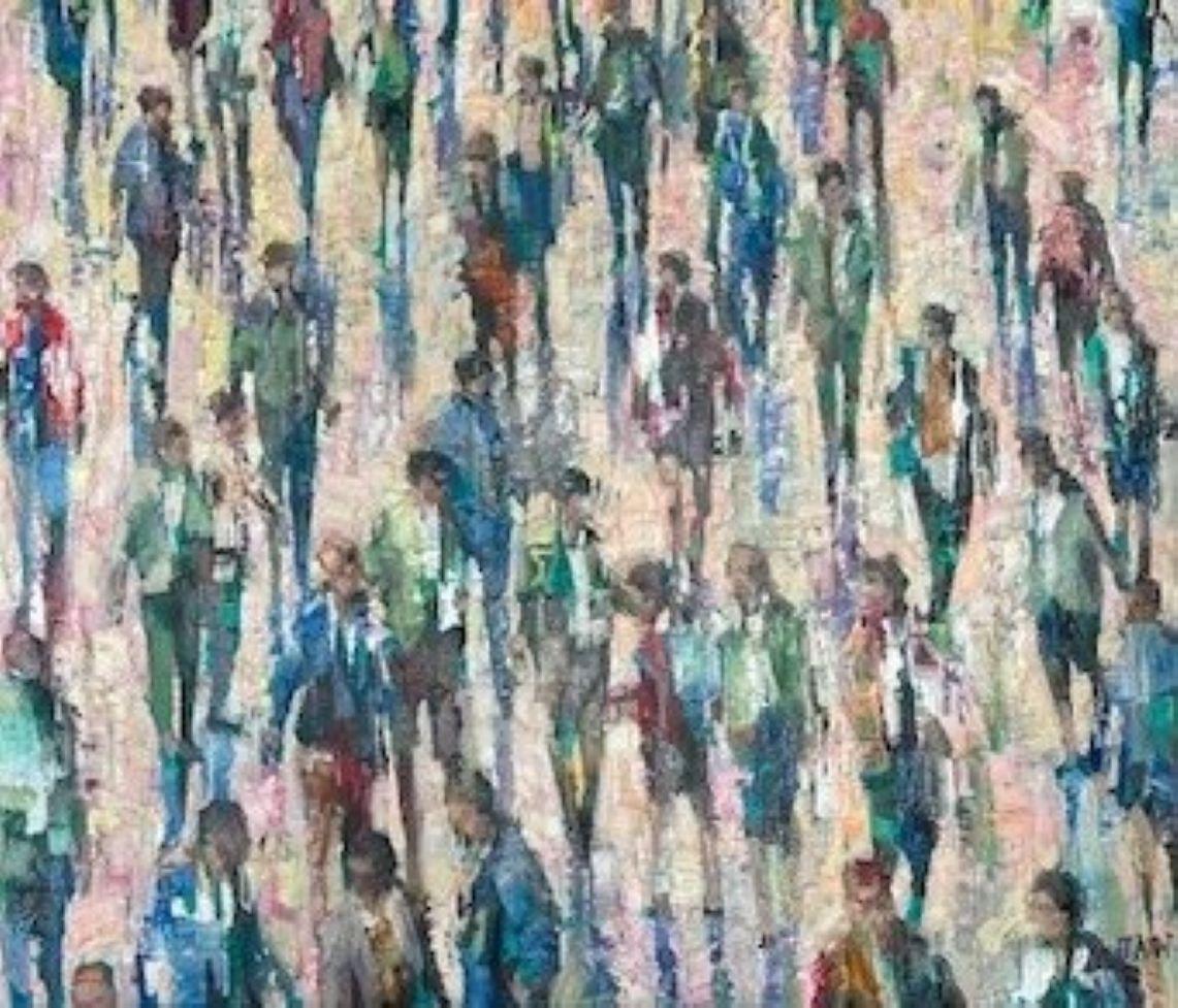 Daylight Tribe - Crowds City Oil Painting Street Cityscapes People Figures  For Sale 1
