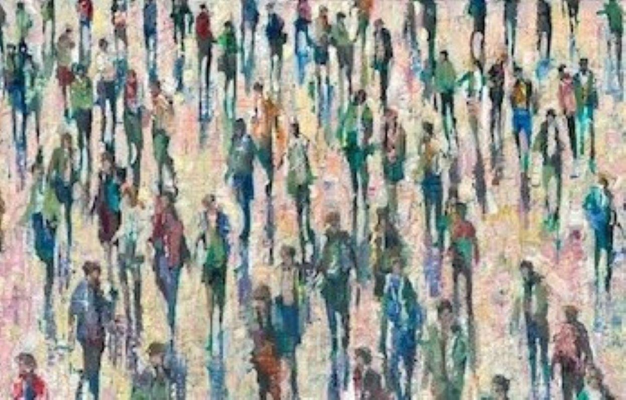 Daylight Tribe - Crowds City Oil Painting Street Cityscapes People Figures  For Sale 2