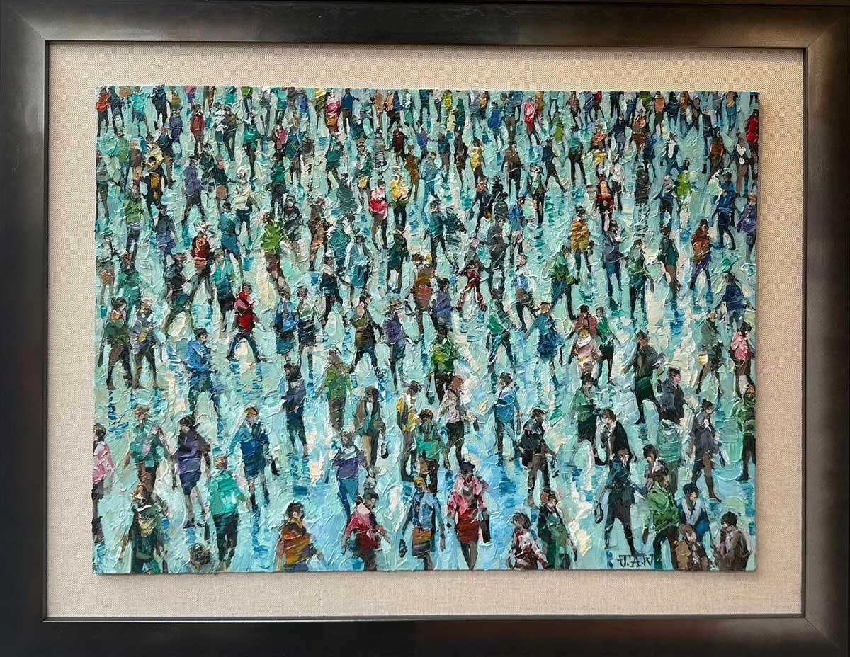 Daylight Walk - Crowds City, Ölgemälde, Straßen- und Stadtansichten, Menschenfiguren  – Painting von Julia Whitehead