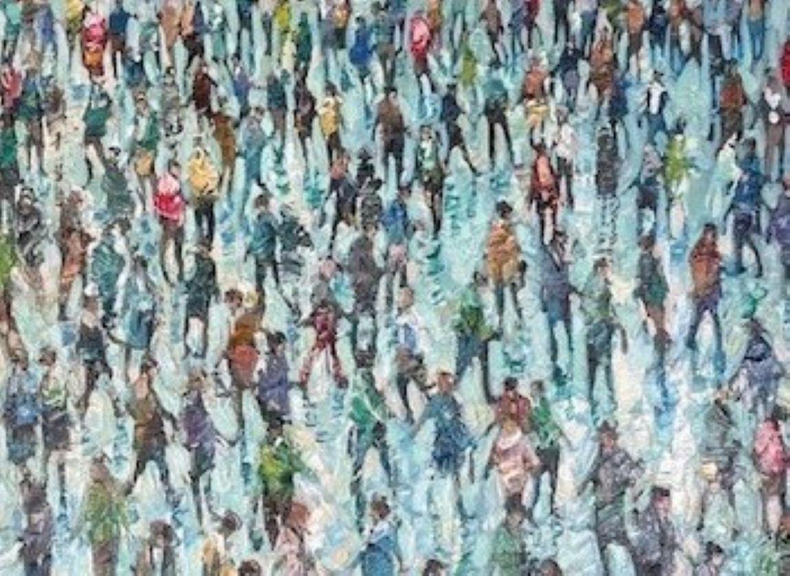 Daylight Walk - Crowds City, Ölgemälde, Straßen- und Stadtansichten, Menschenfiguren  (Zeitgenössisch), Painting, von Julia Whitehead