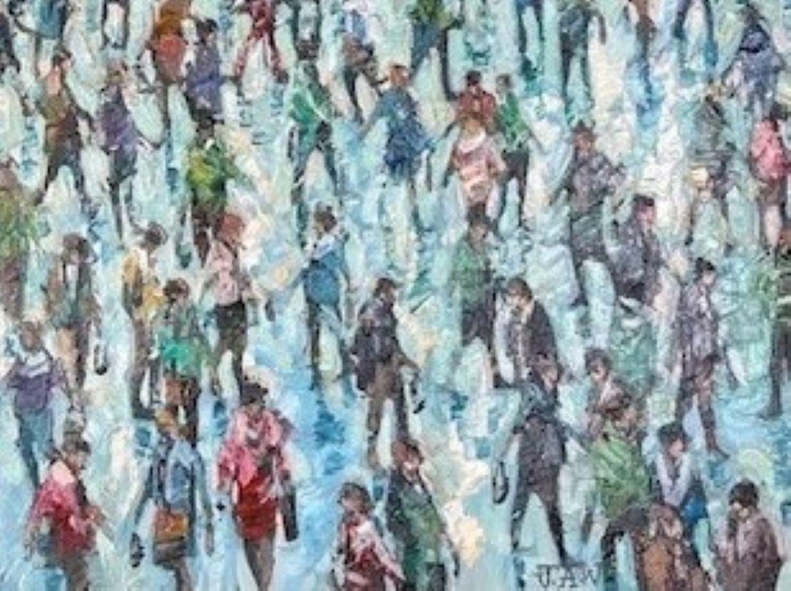 Daylight Walk - Crowds City Oil Painting Street Cityscapes People Figures  For Sale 2