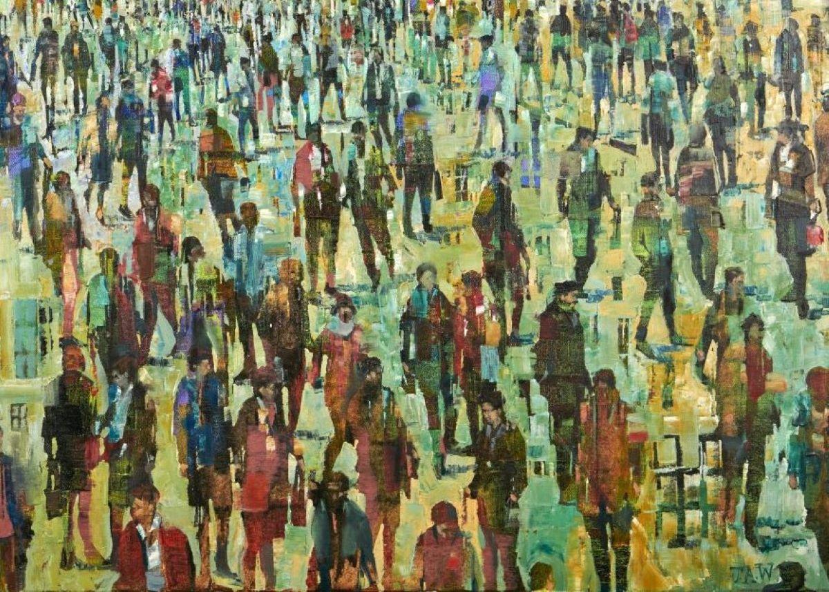 High Street - Crowds City Oil Painting Street Cityscapes People Figures  For Sale 1