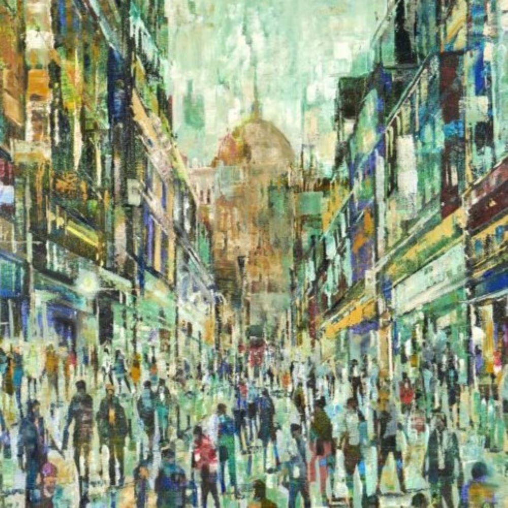 High Street - Crowds City Oil Painting Street Cityscapes People Figures  For Sale 2